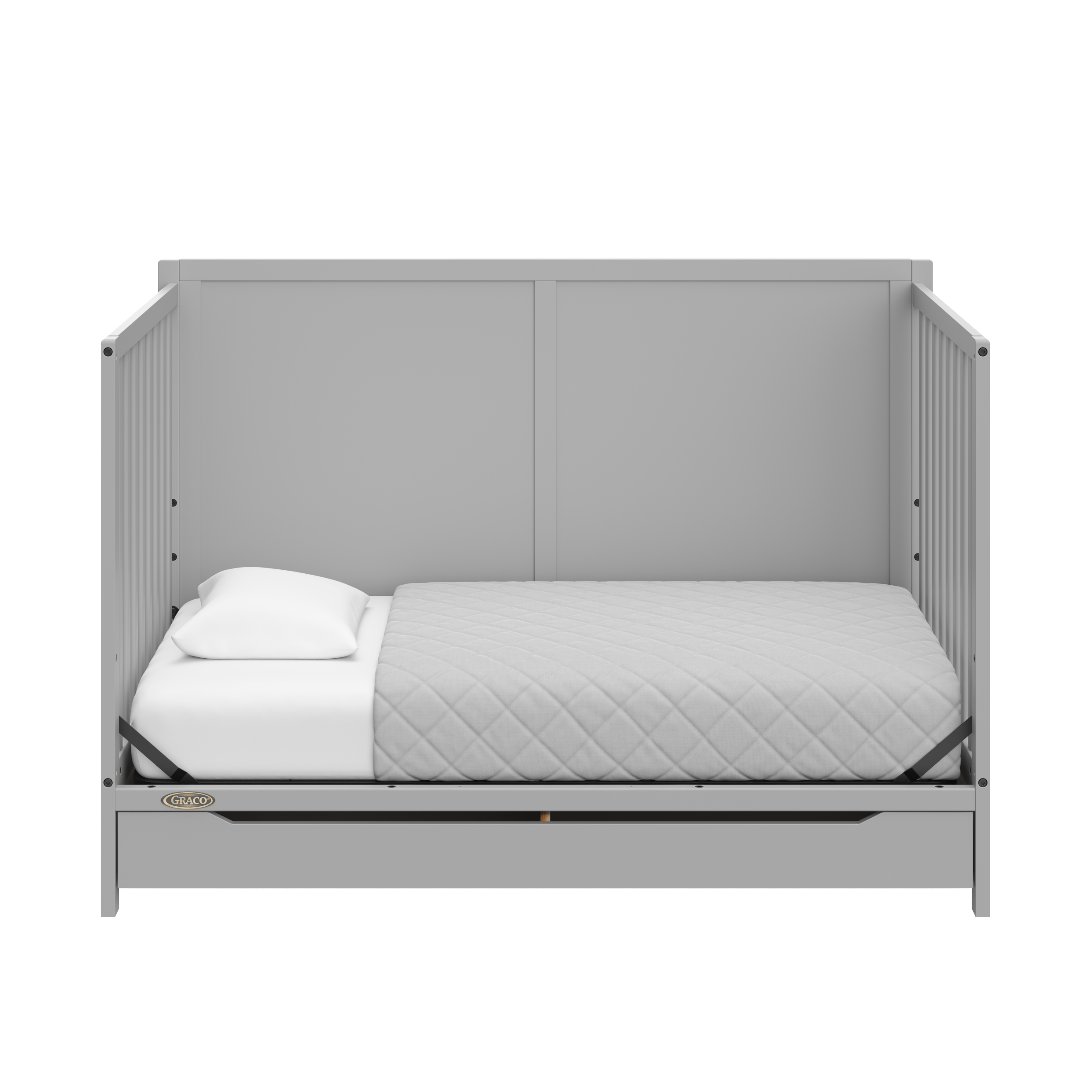 pebble gray crib with drawer in toddler bed conversion
