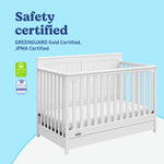Hadley white crib with drawer with GGG and PTPA logos