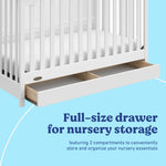 Hadley white crib with drawer storage callout