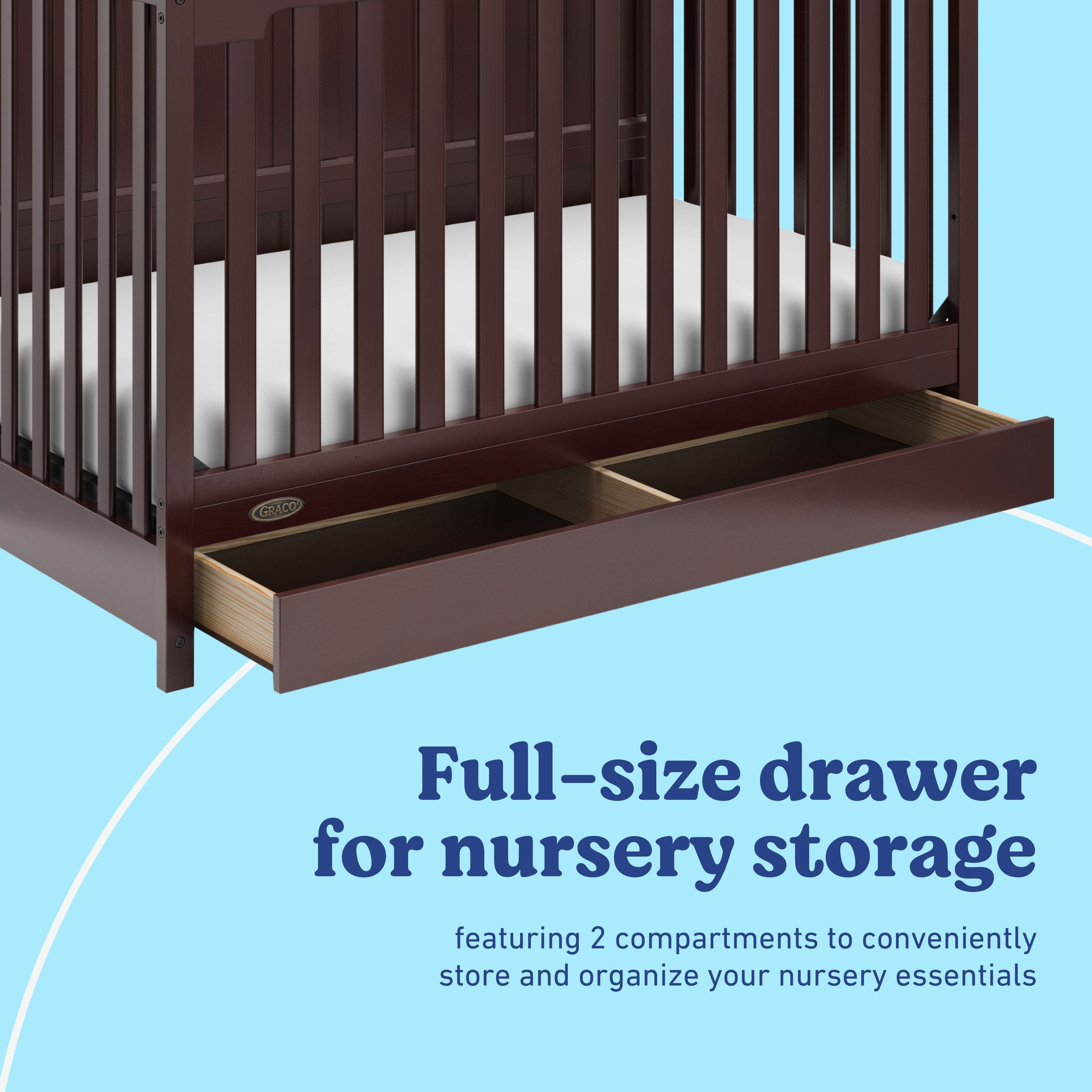 Hadley espresso crib with drawer storage callout
