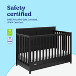 Hadley black crib with drawer with GGG and PTPA logos