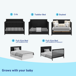 black crib with drawer conversions graphic