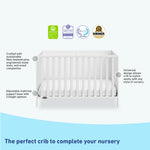White crib features graphic