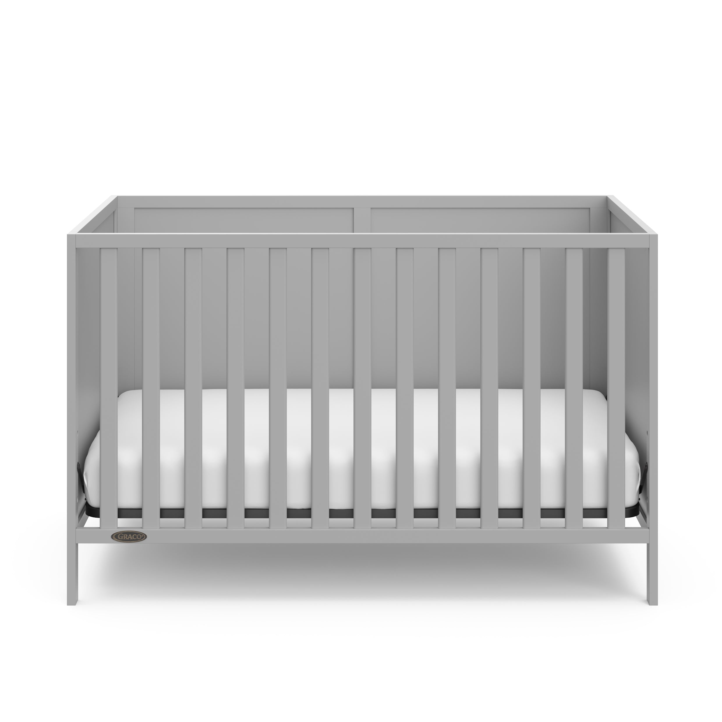 Front view of pebble gray crib