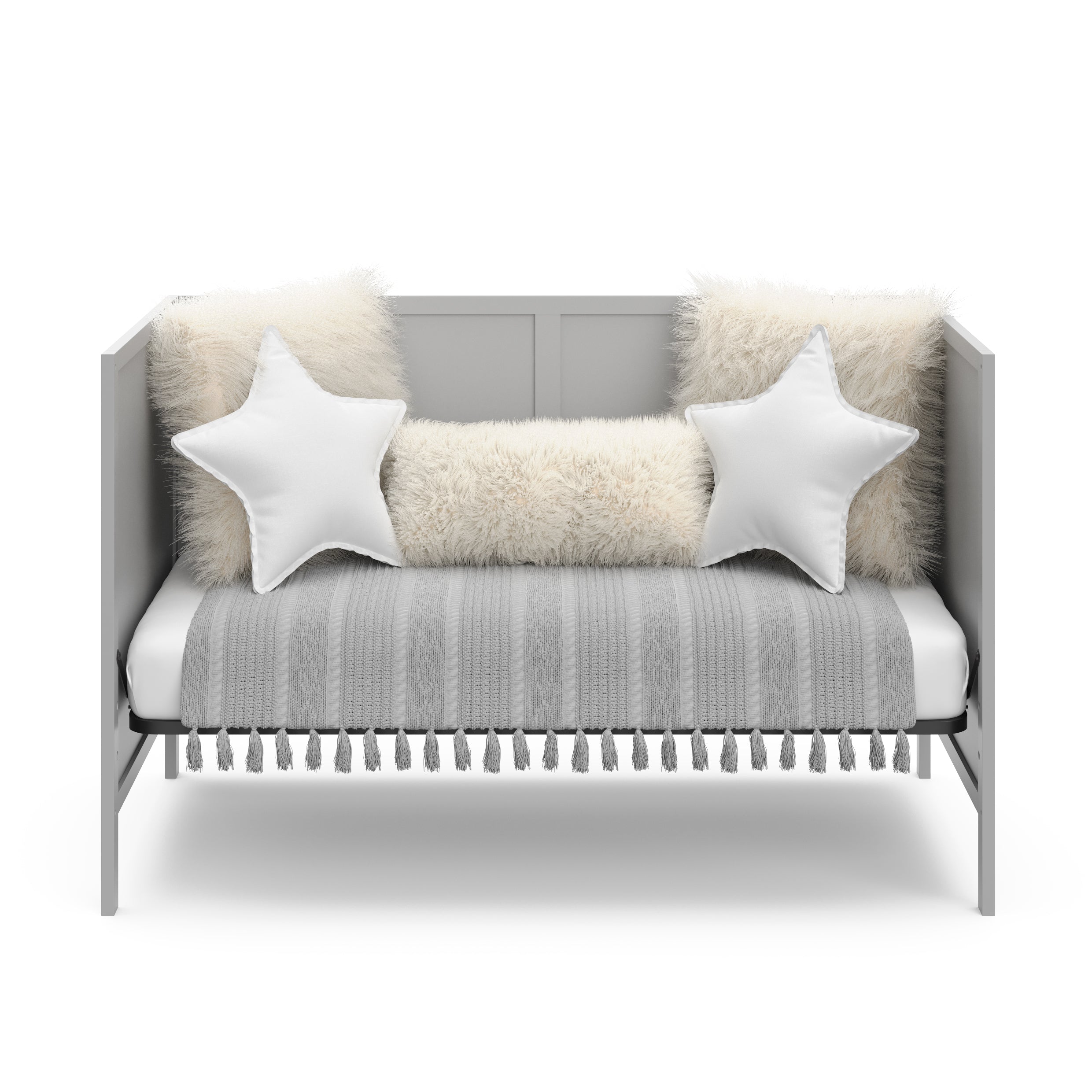 pebble gray crib in daybed conversion