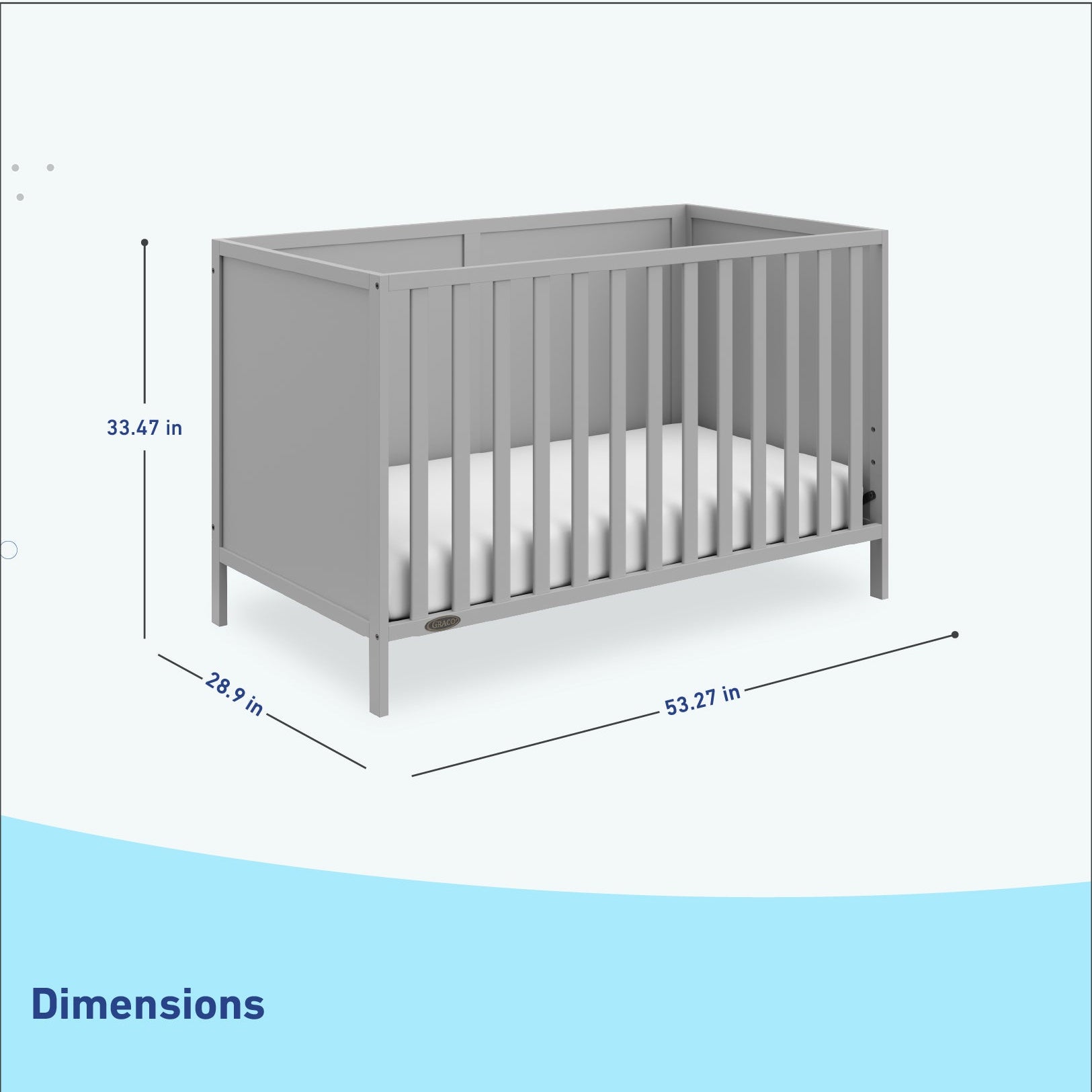 pebble gray crib dimensions graphic