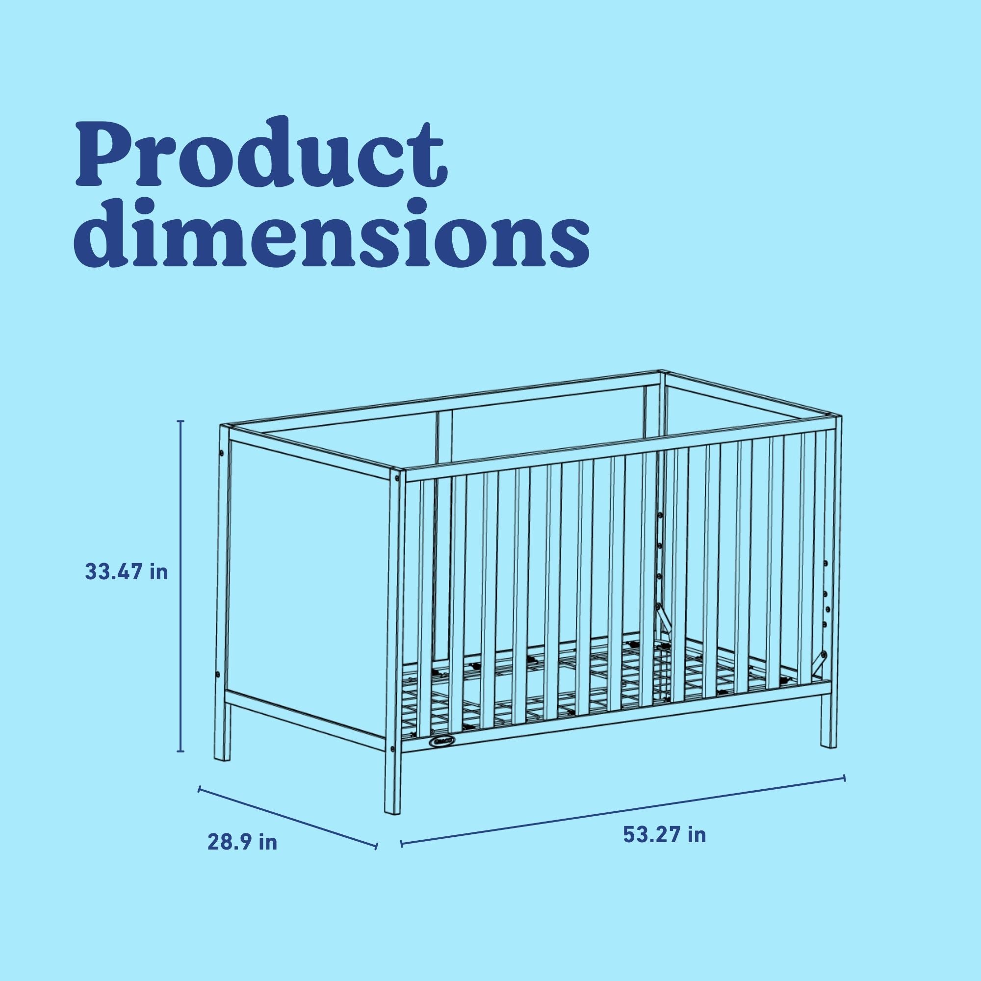 Theo crib line drawing with dimensions
