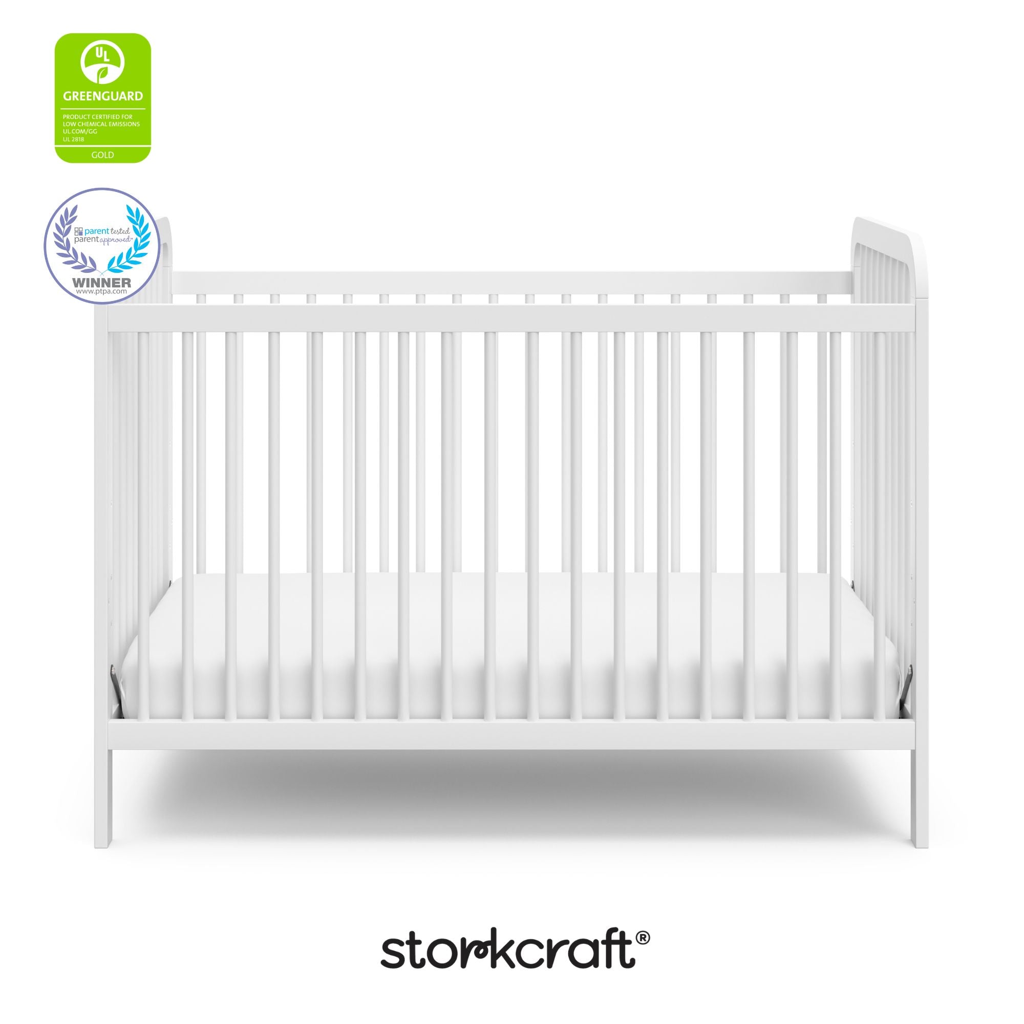 Pasadena white crib with GGG and PTPA logo on top left