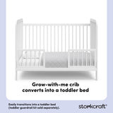Pasadena white crib toddler bed conversion callout