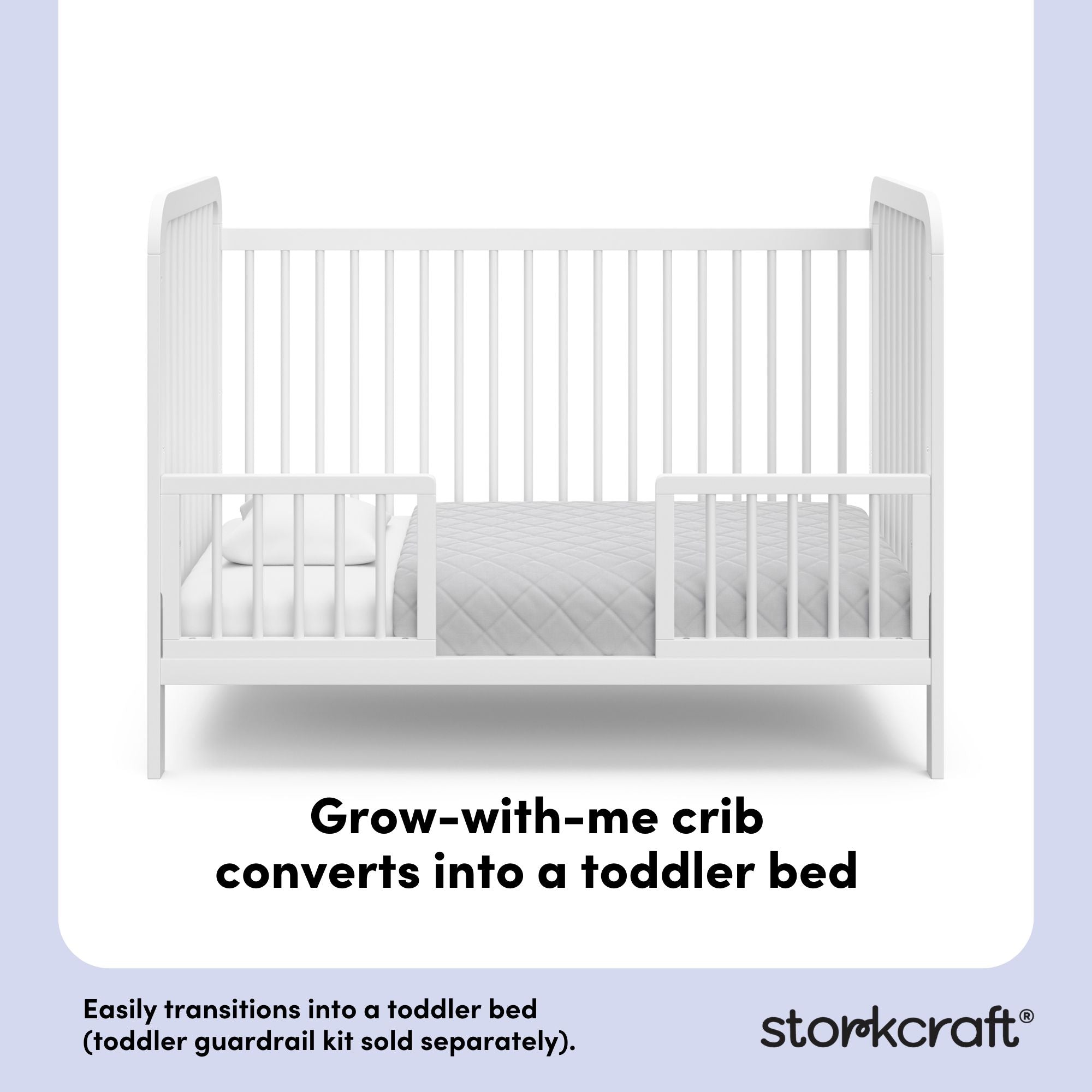 Pasadena white crib toddler bed conversion callout