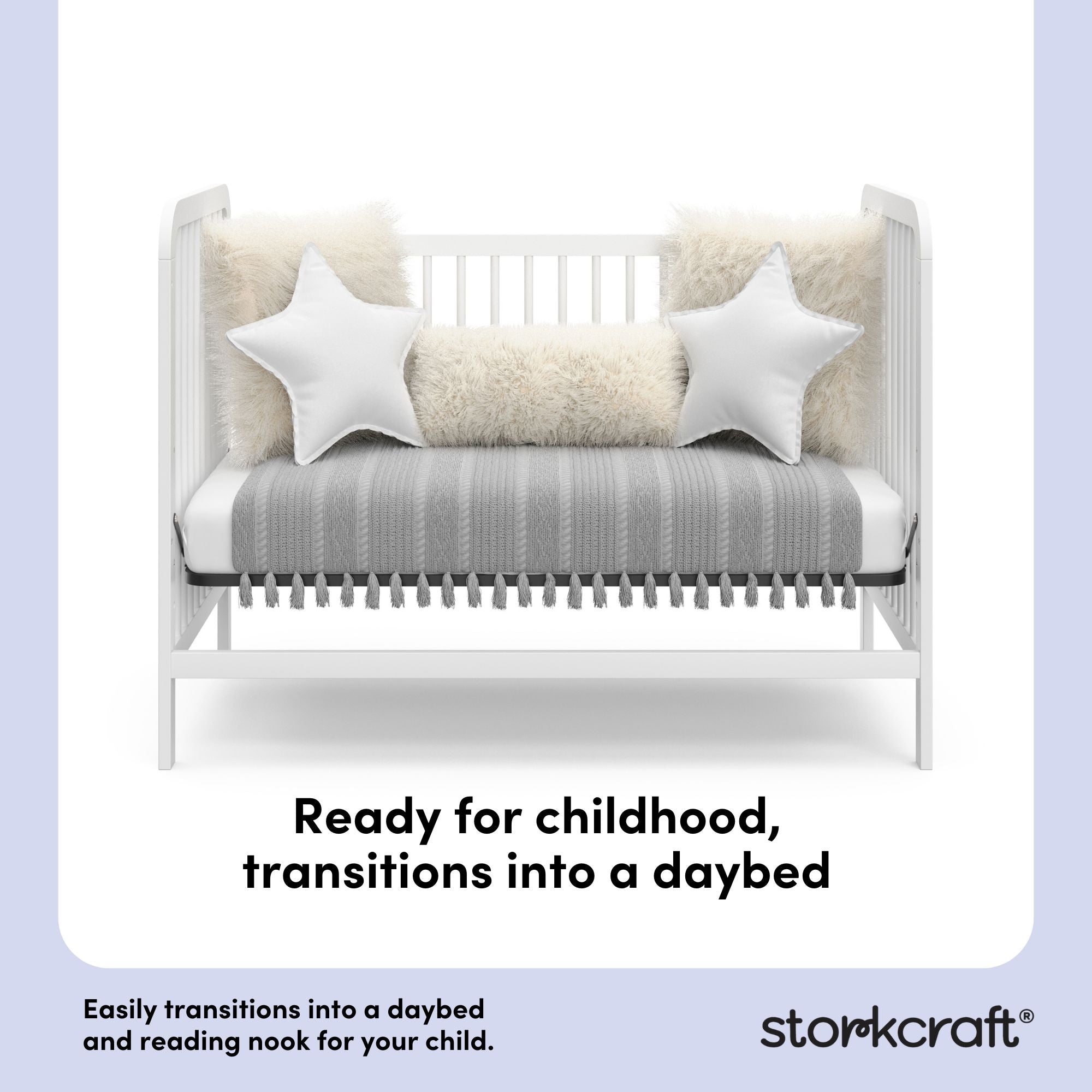 Pasadena white crib daybed conversion callout