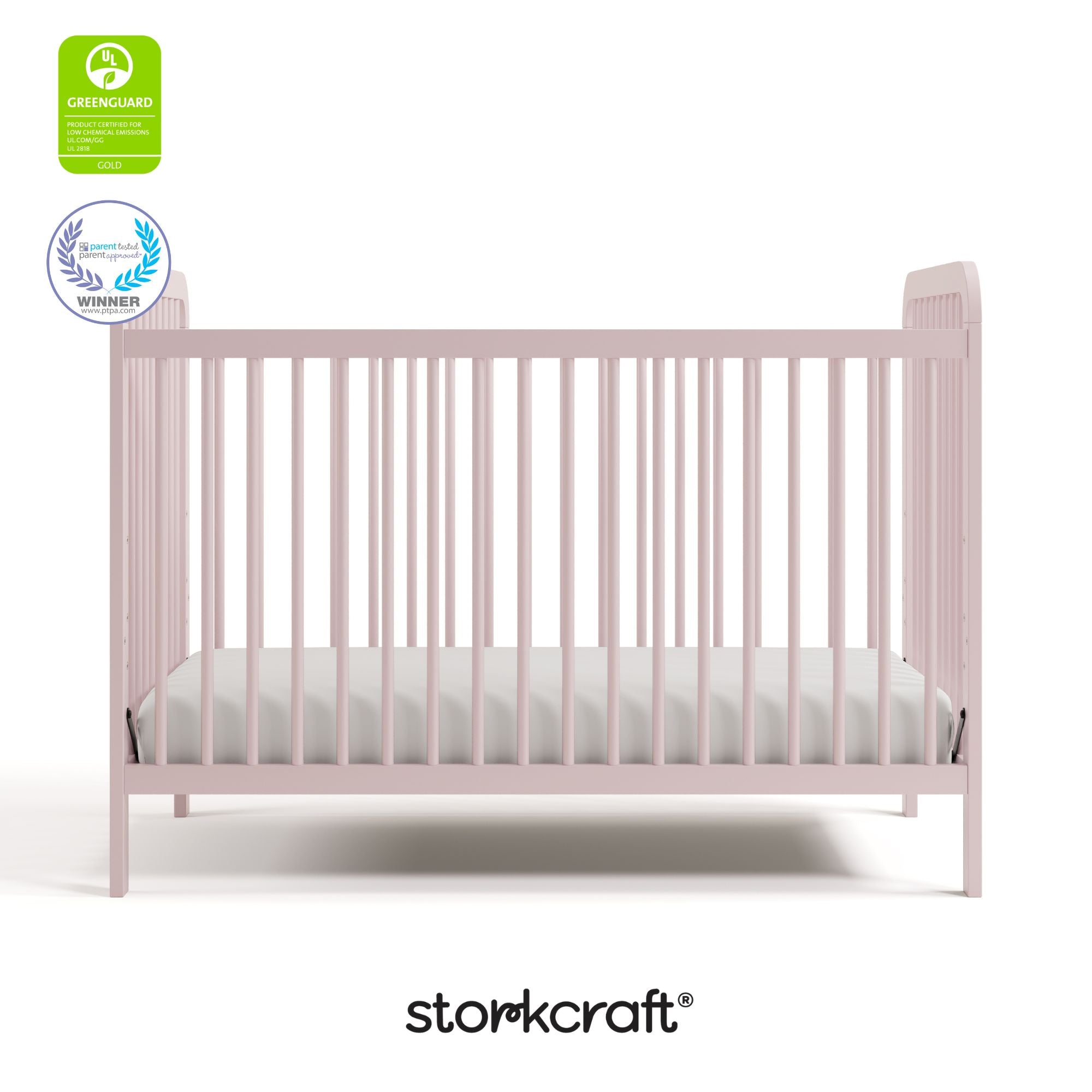 Pasadena blush crib with GGG and PTPA logo on top left