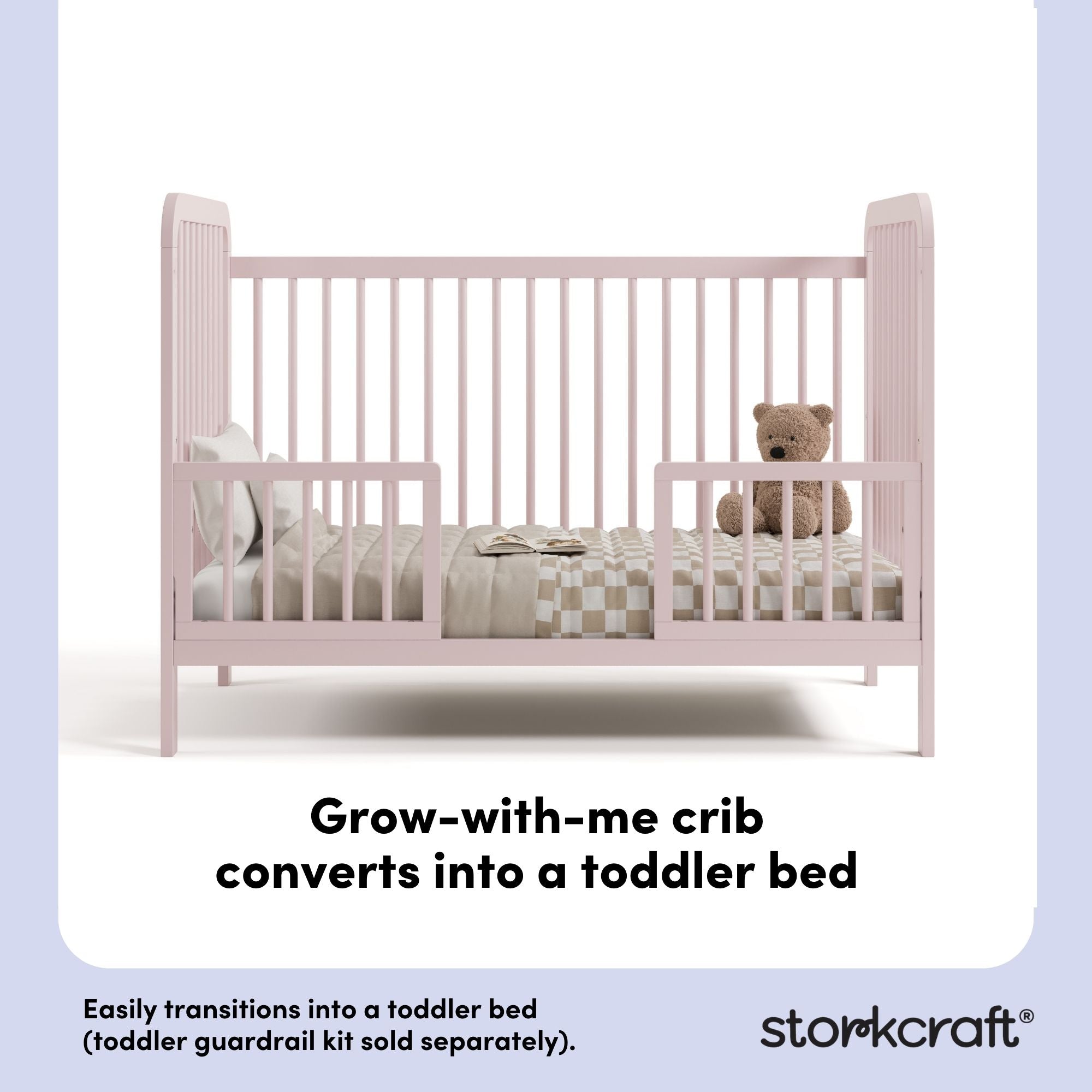 Pasadena blush crib toddler bed conversion callout