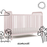 Pasadena blush crib with black doodles overlaid on image