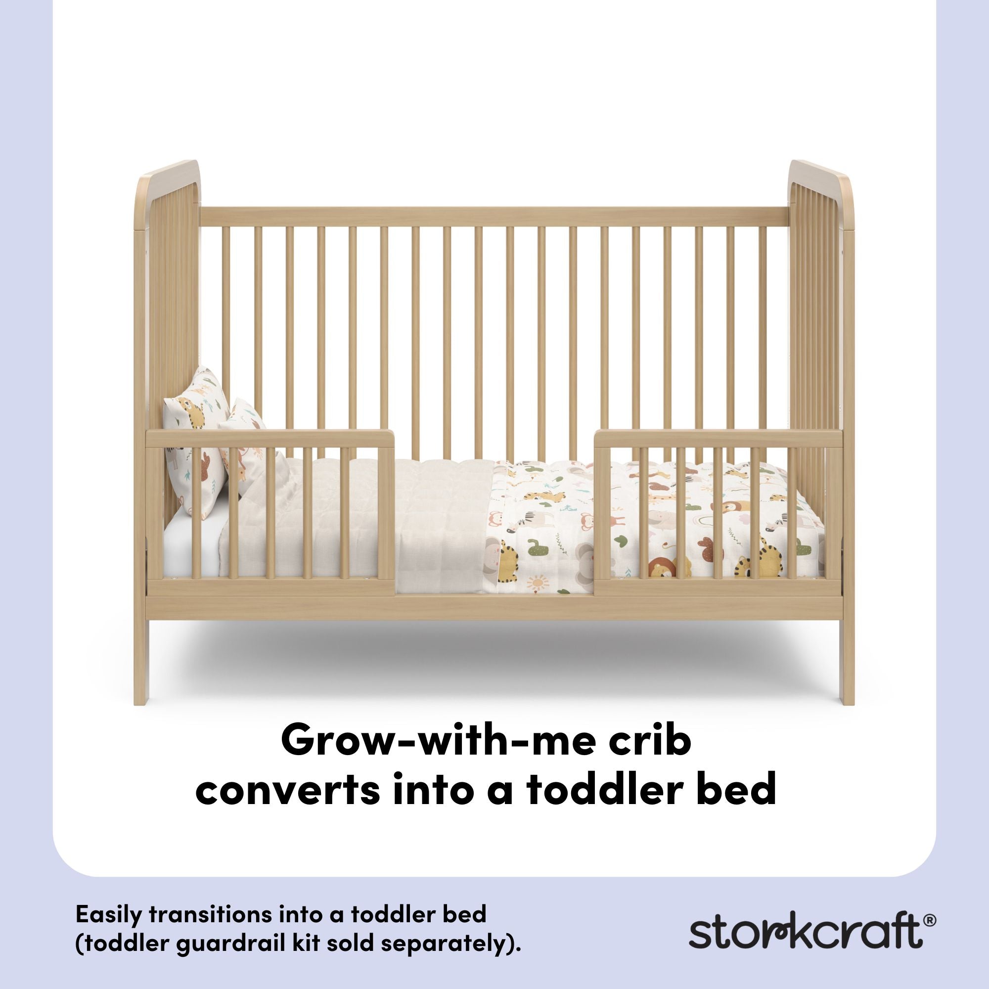 Pasadena driftwood crib toddler bed conversion callout