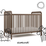 Pasadena hazelnut crib with black doodles overlaid on image