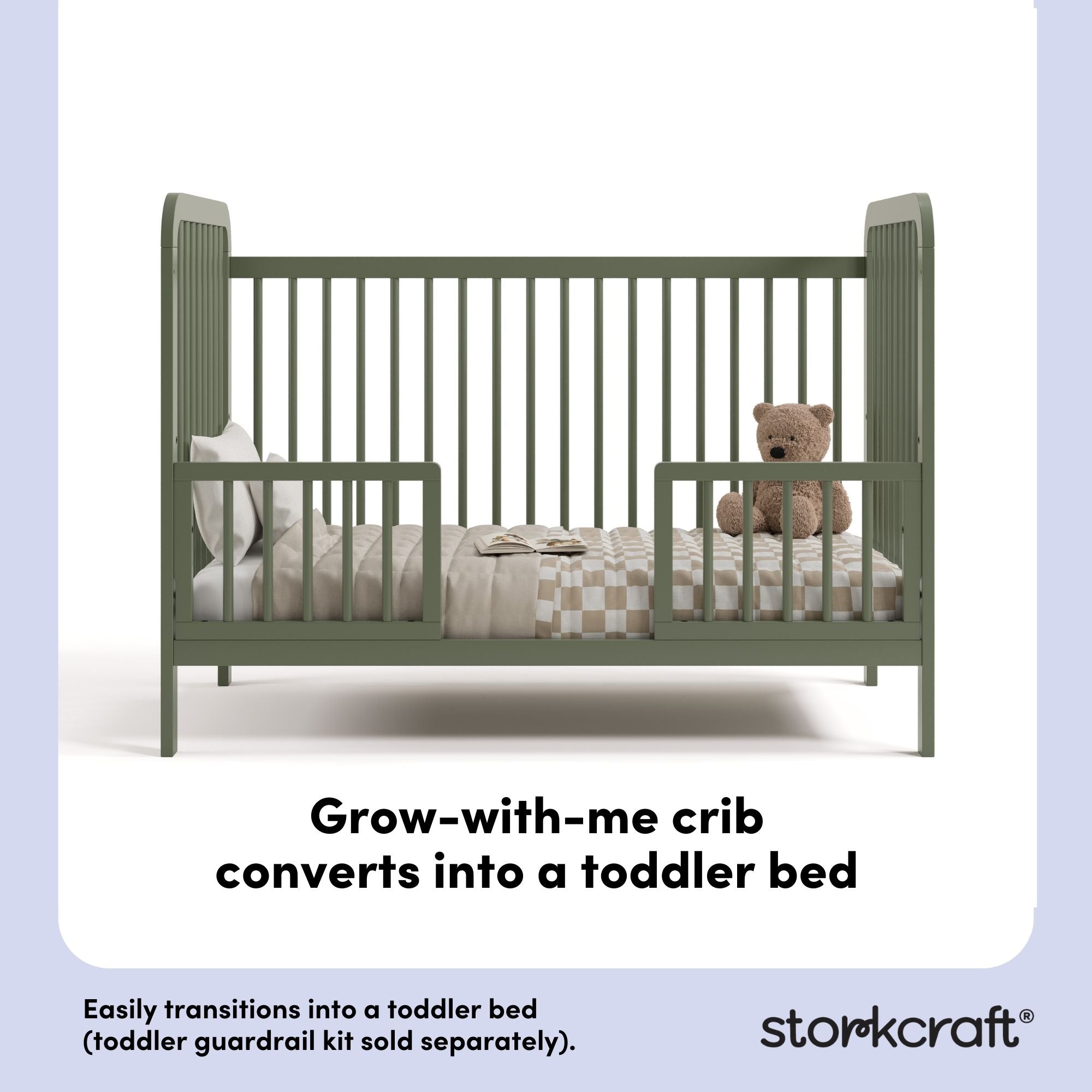Pasadena olive crib toddler bed conversion callout