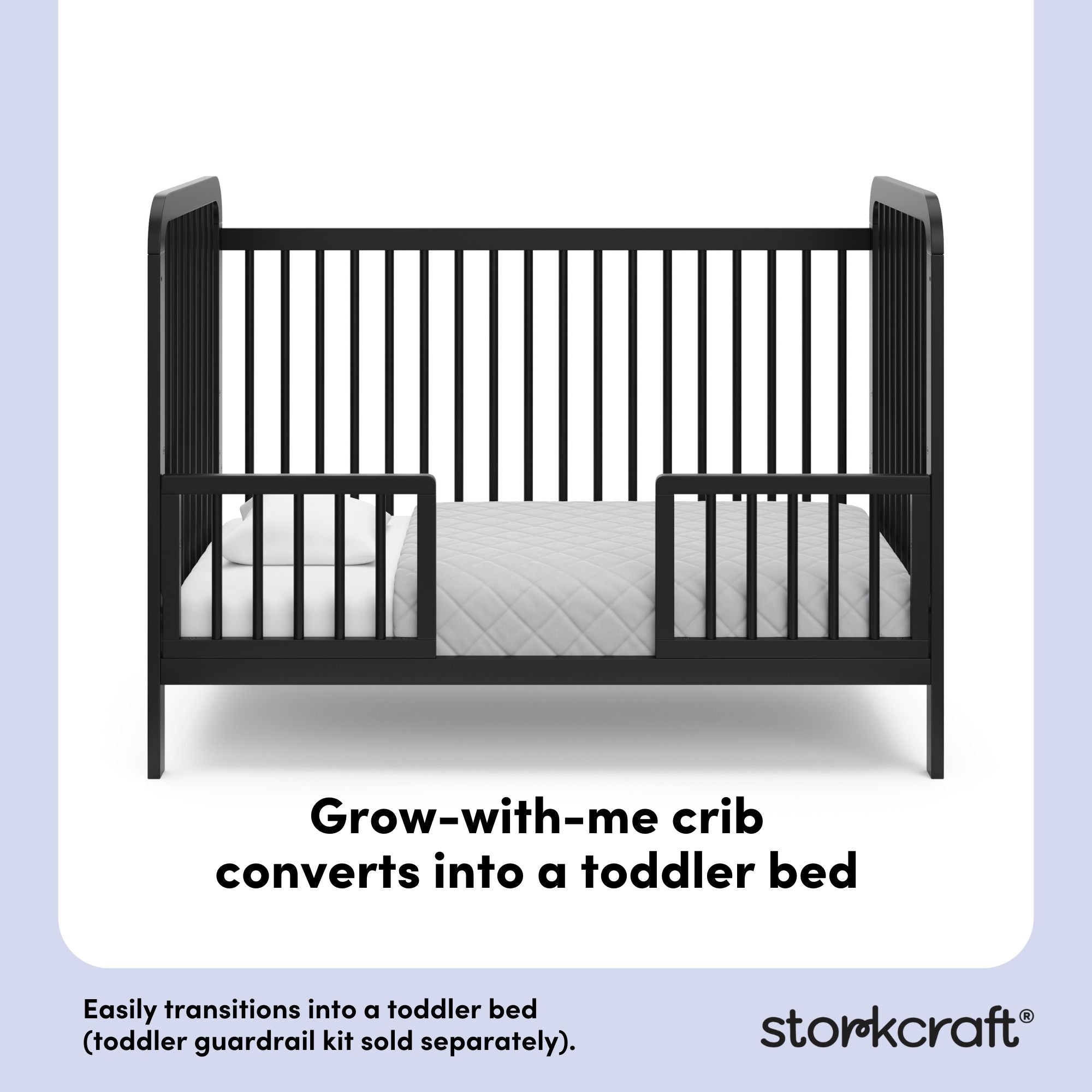 Pasadena black crib toddler bed conversion callout