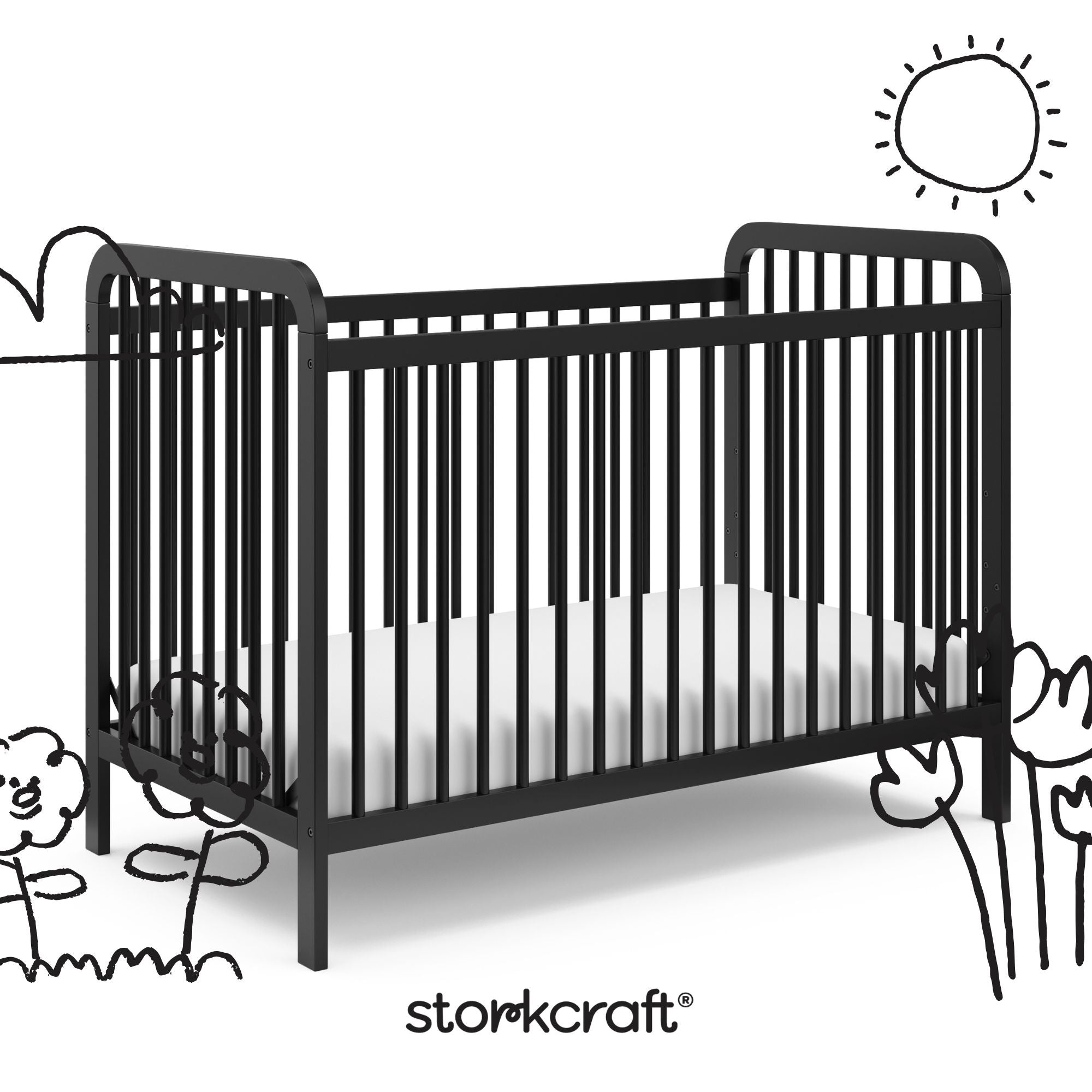Pasadena black crib with black doodles overlaid on image
