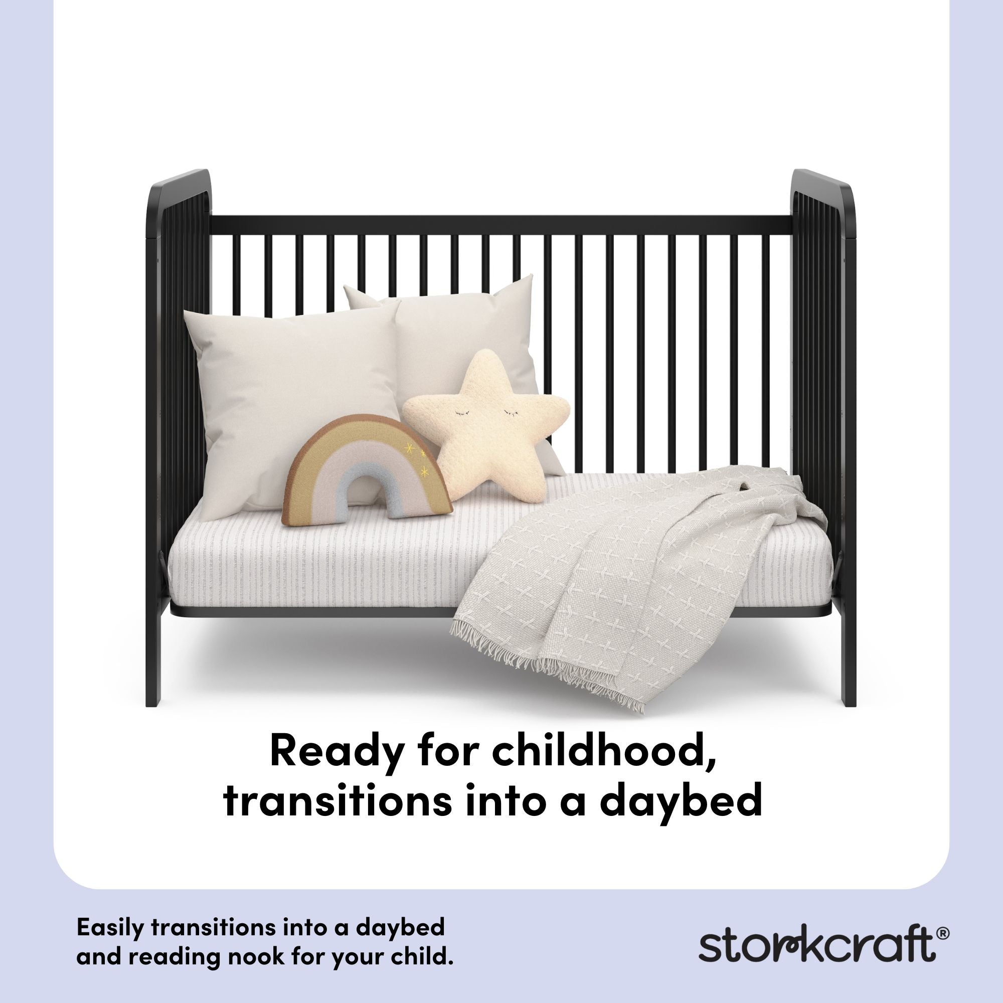 Pasadena black crib daybed conversion callout