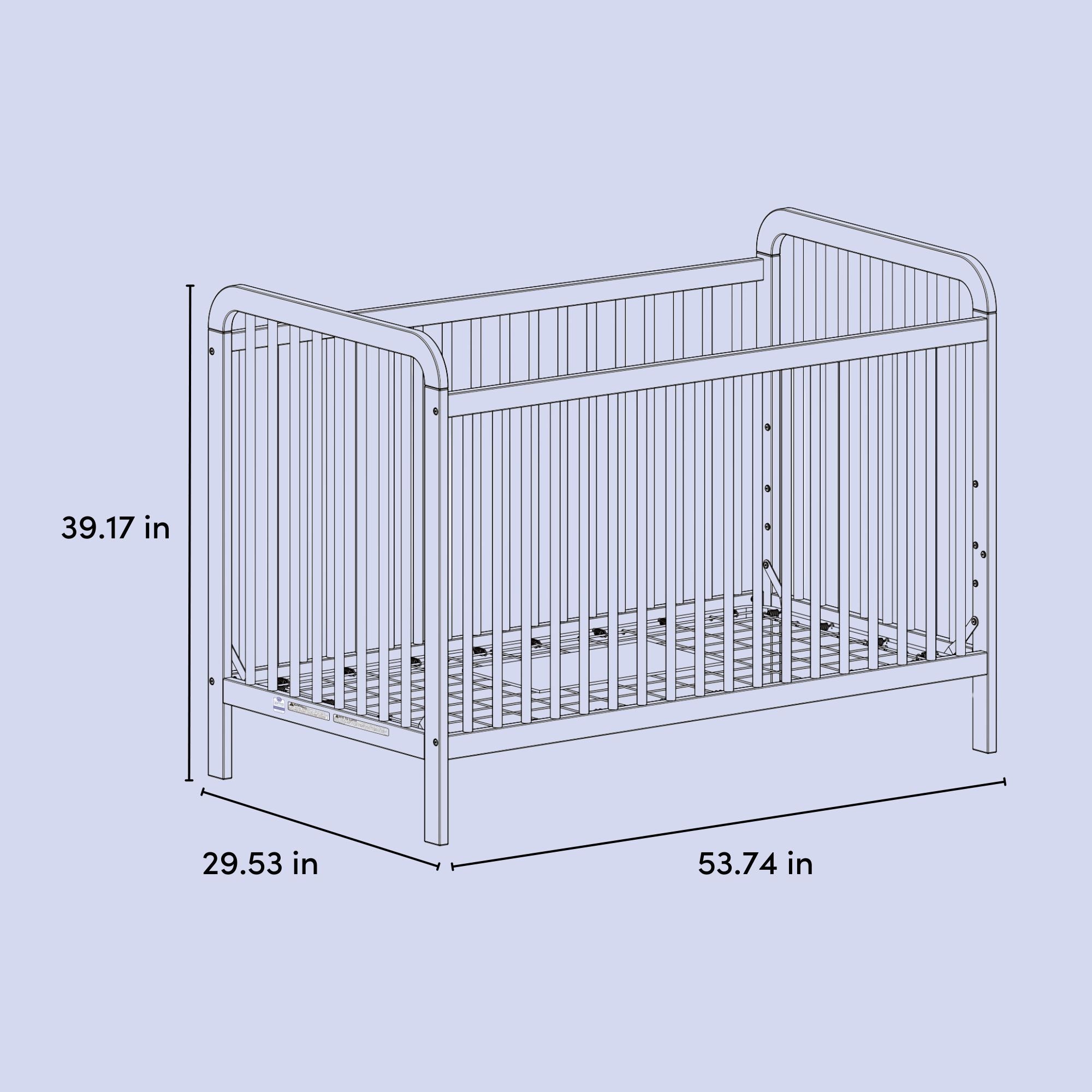 Pasadena crib drawing with dimensions