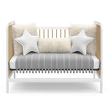 White with driftwood crib in daybed conversion with bedding