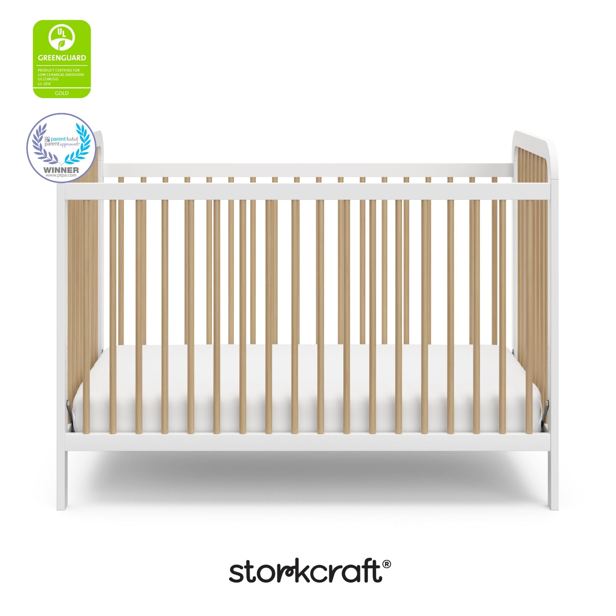 Pasadena white with driftwood crib with GGG and PTPA logo on top left