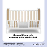 Pasadena white with driftwood crib toddler bed conversion callout