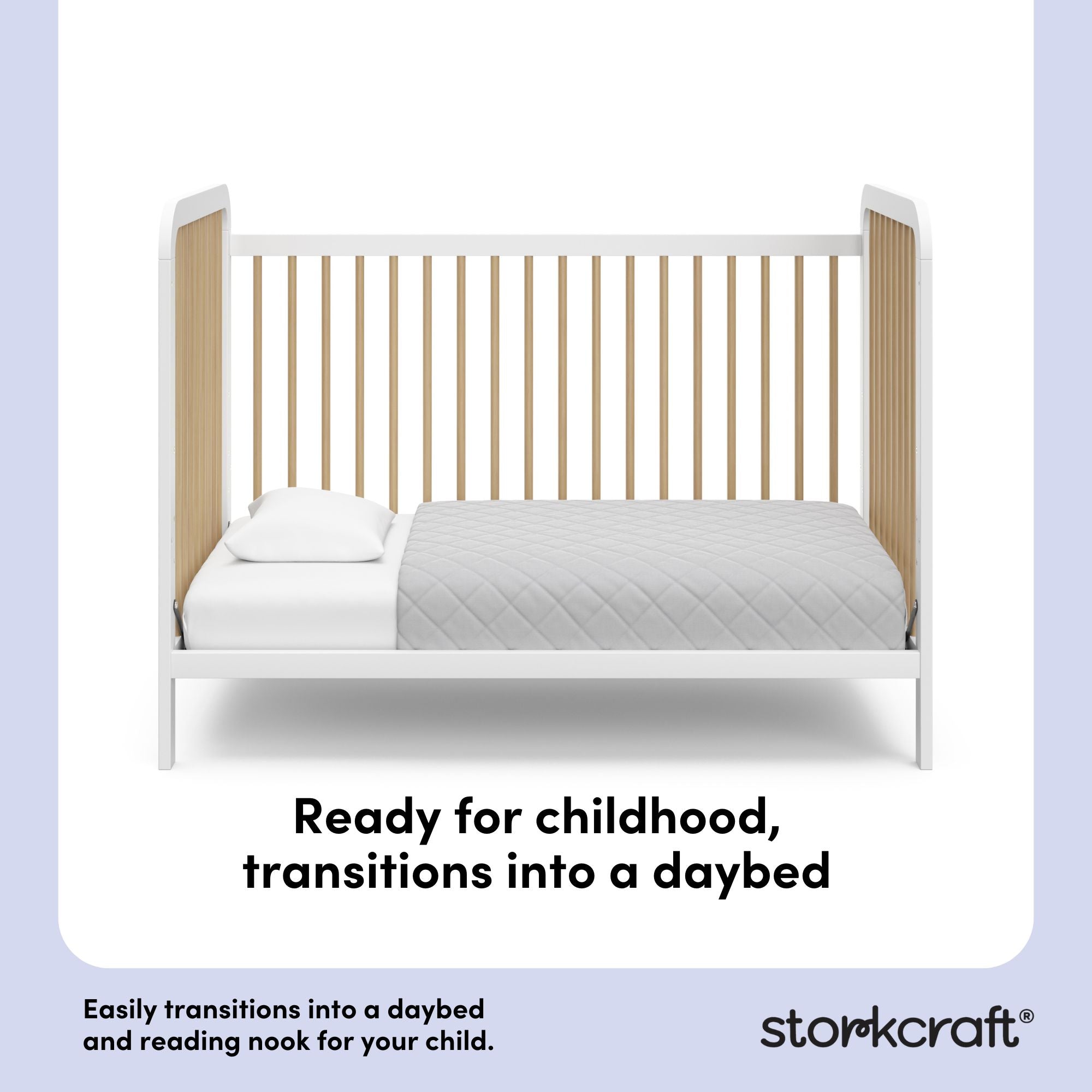 Pasadena white with driftwood crib daybed conversion callout