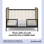 Pasadena black with driftwood crib toddler bed conversion callout