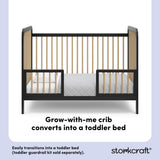 Pasadena black with driftwood crib toddler bed conversion callout