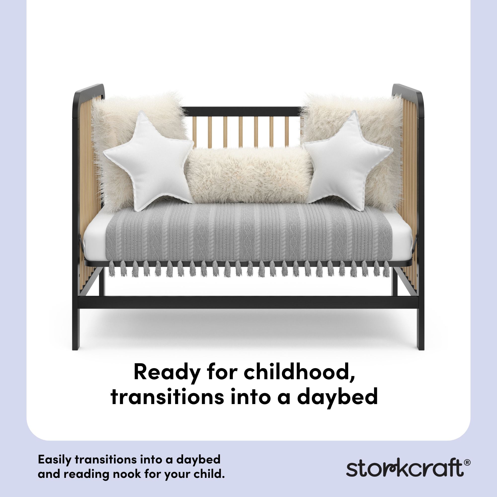 Pasadena black with driftwood crib daybed conversion callout