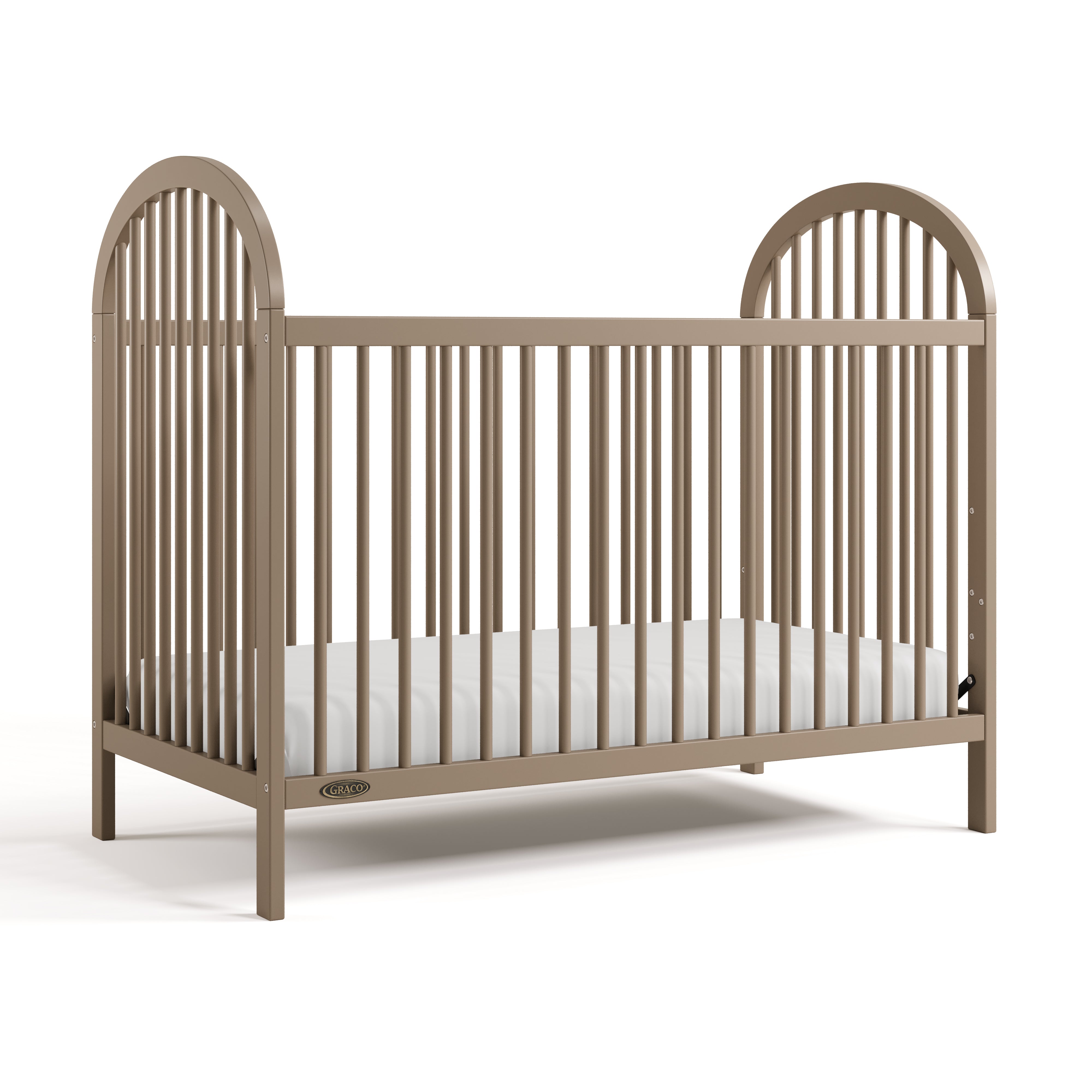 Olivia taupe crib angle view