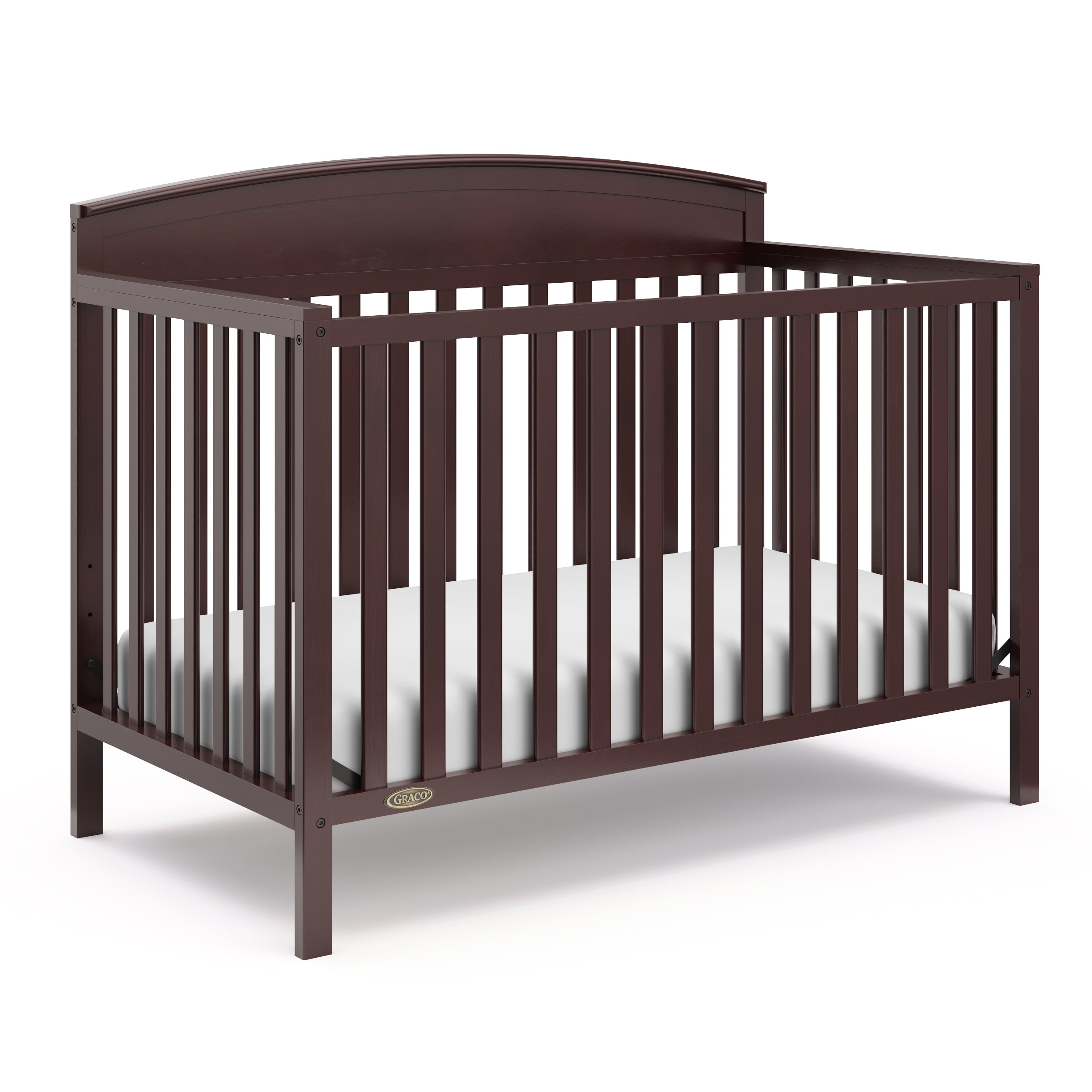 Benton espresso crib angle view