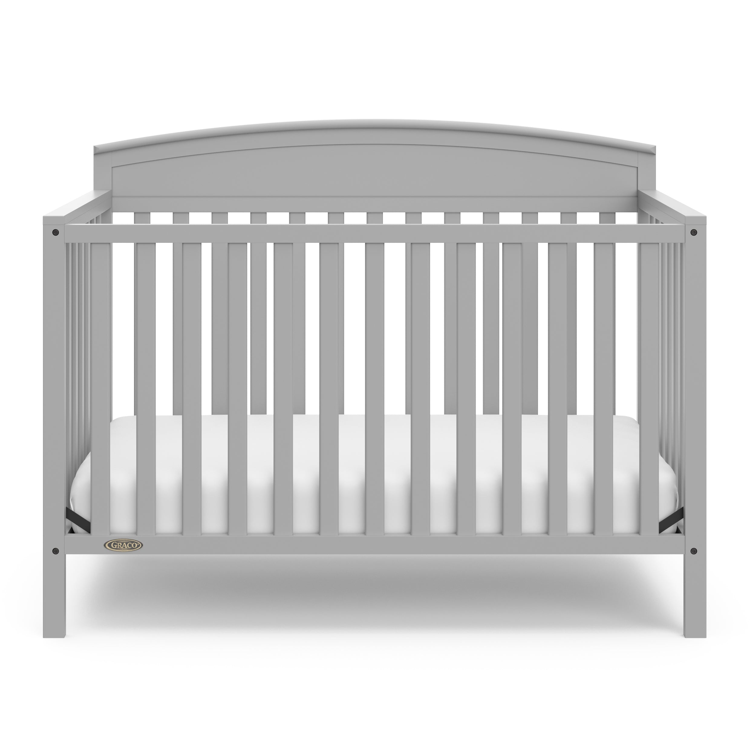 Benton pebble gray crib front view
