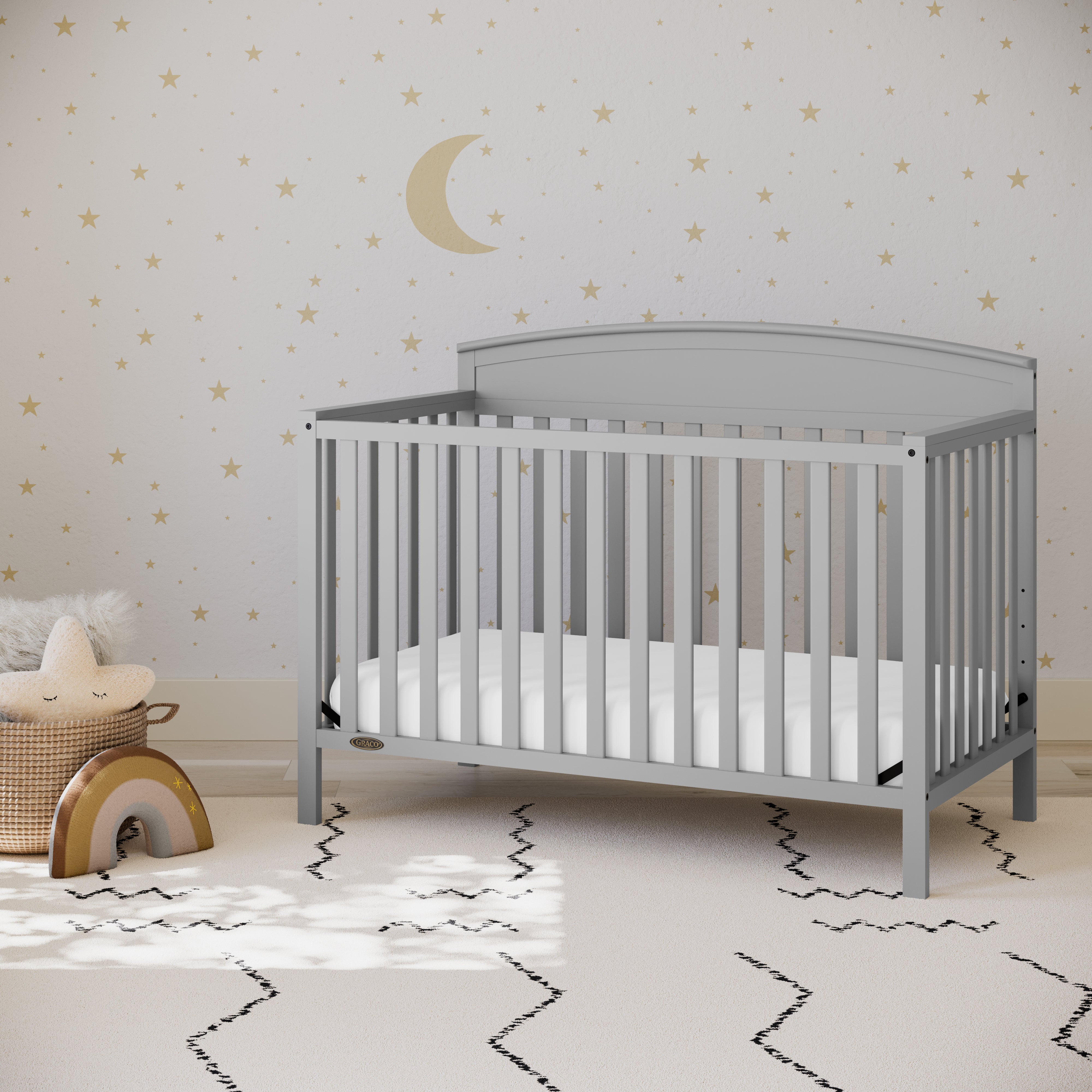 Benton pebble gray crib in nursery