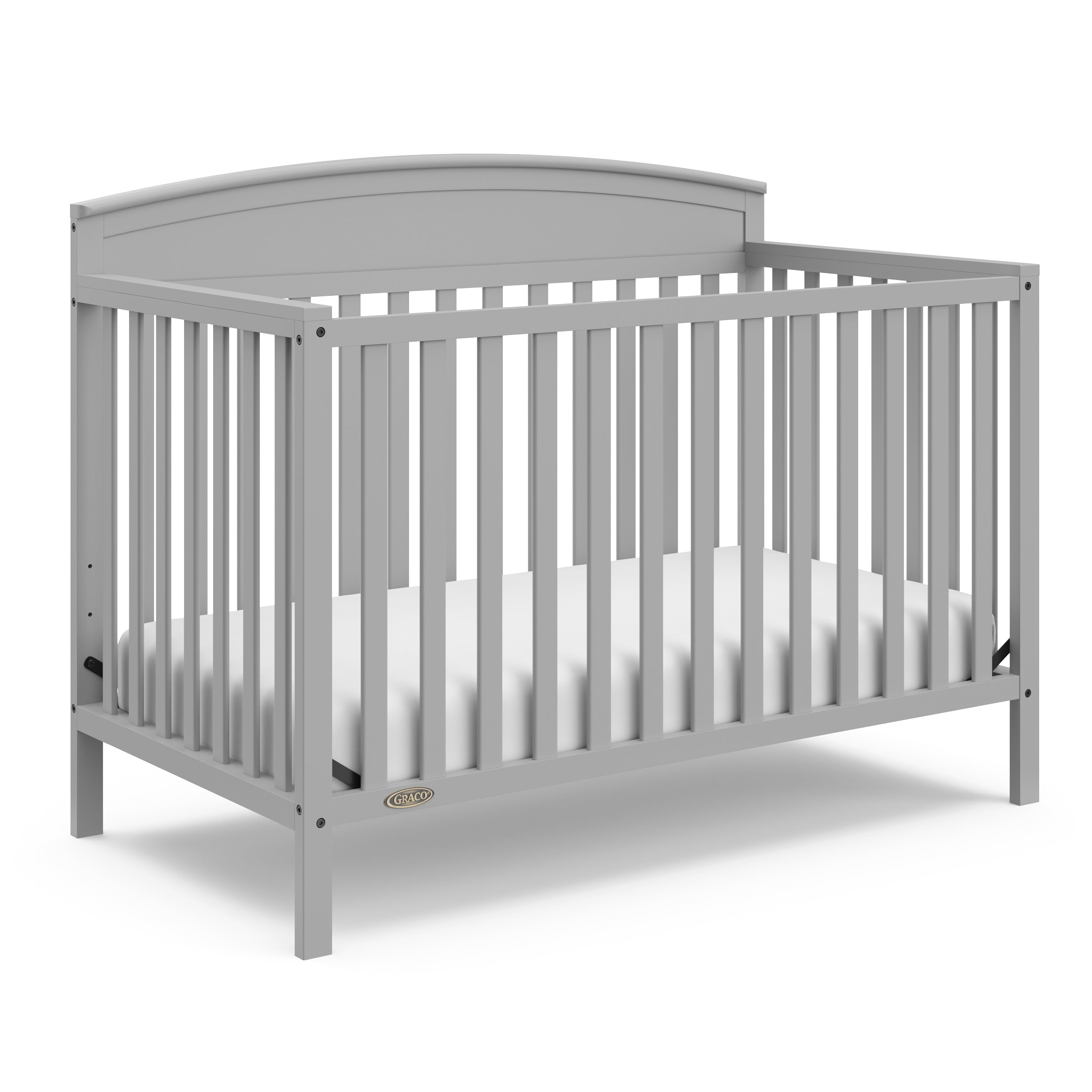 Benton pebble gray crib angle view