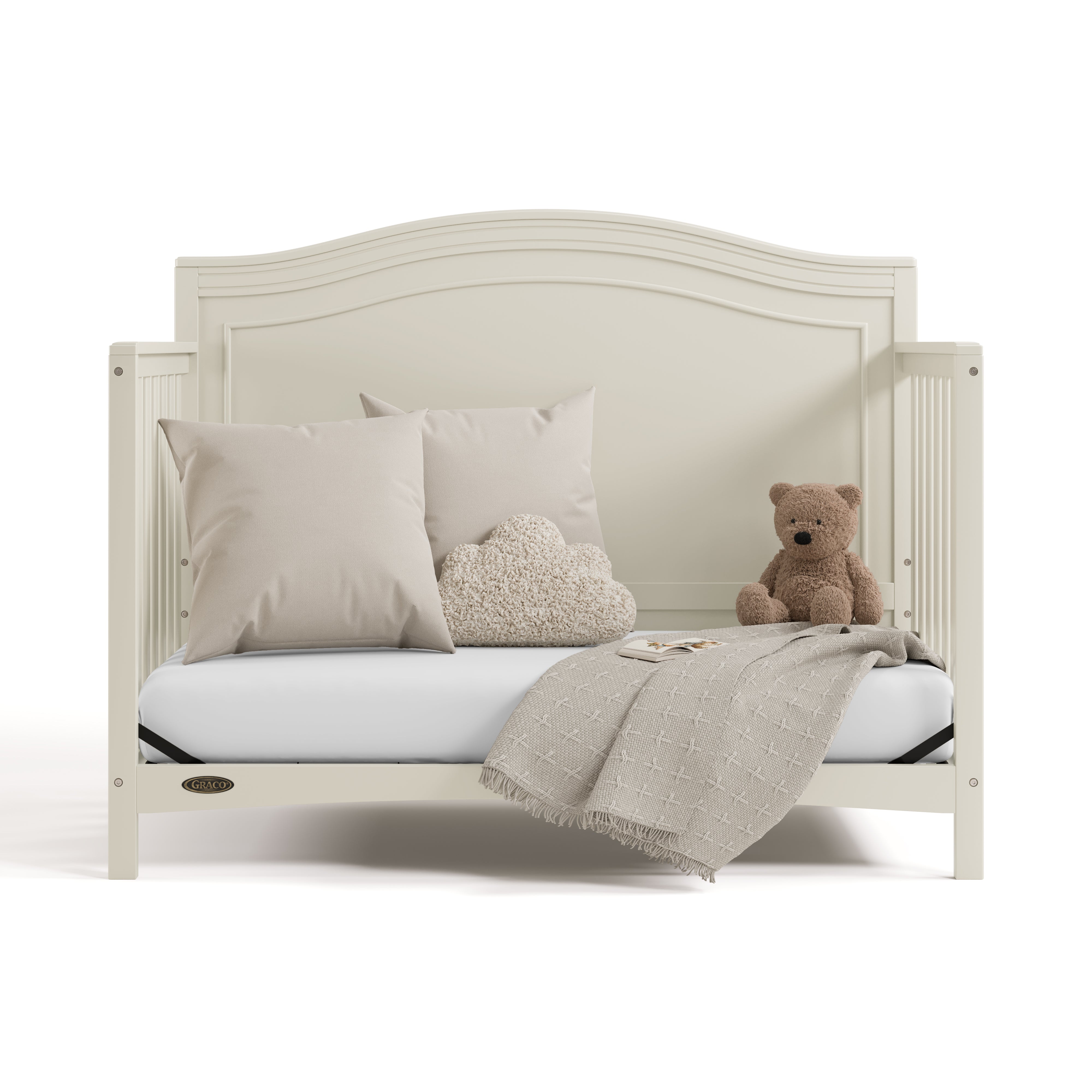 Paris frosted oat crib converted to daybed