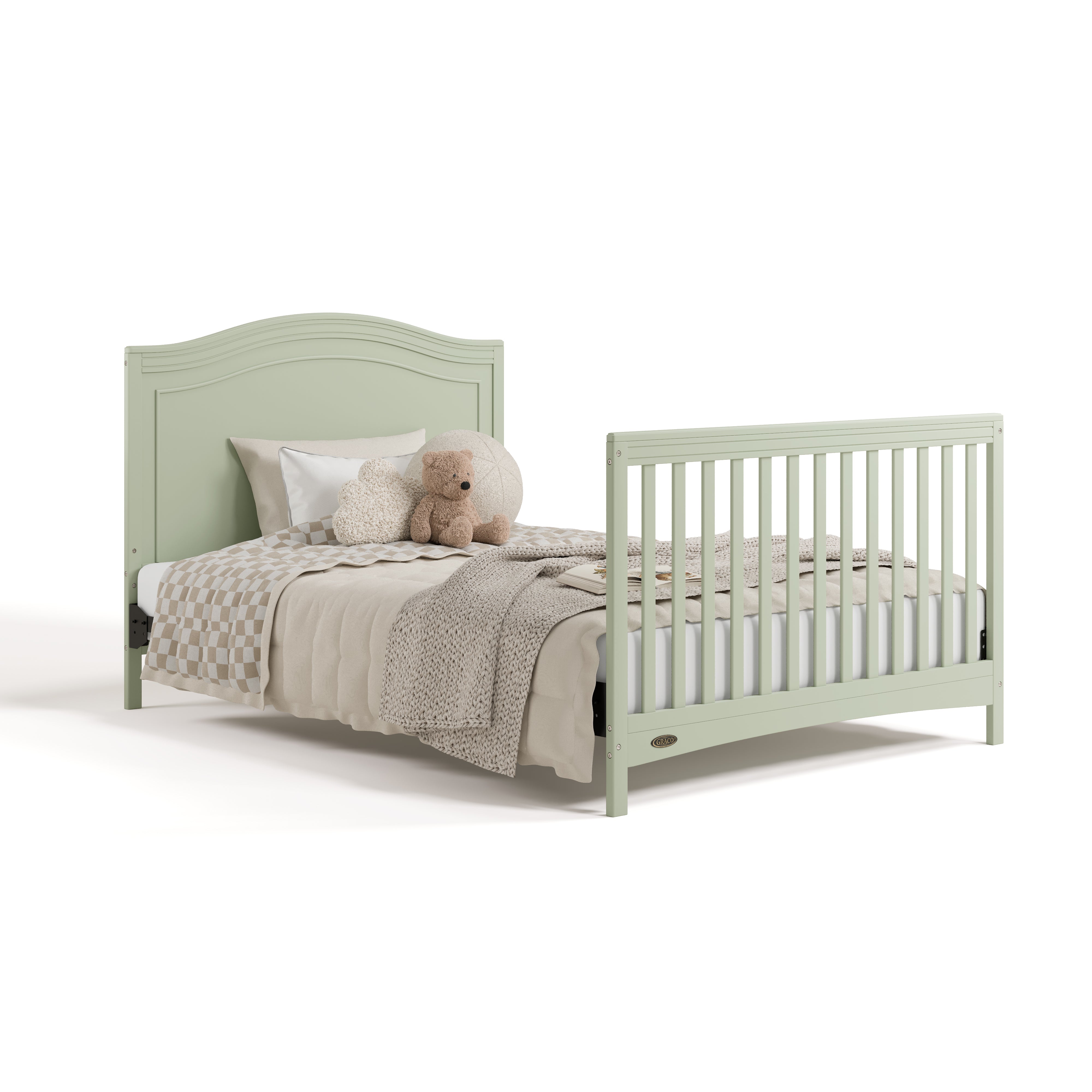 Paris sage crib converted to full bed with footboard