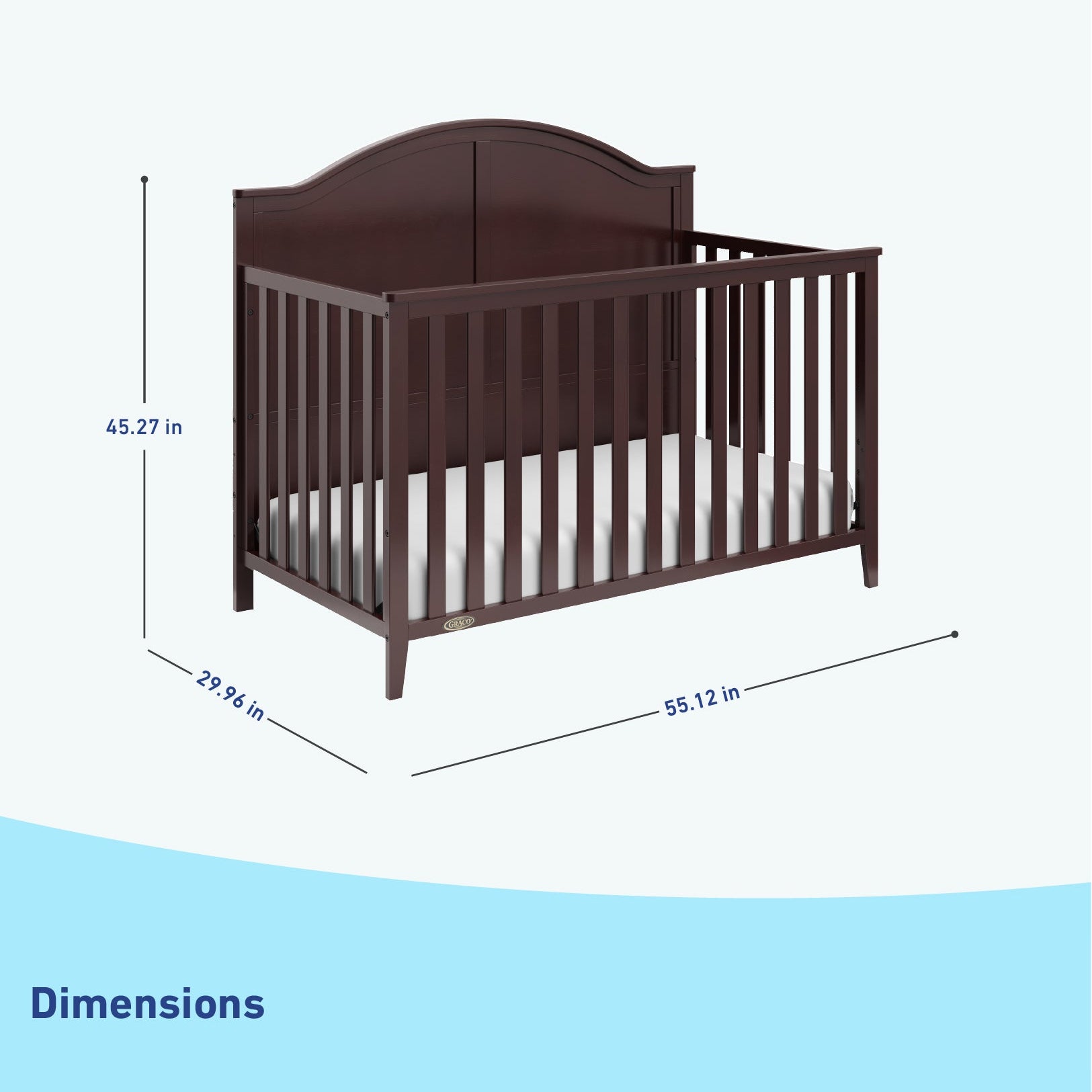espresso crib dimensions graphic