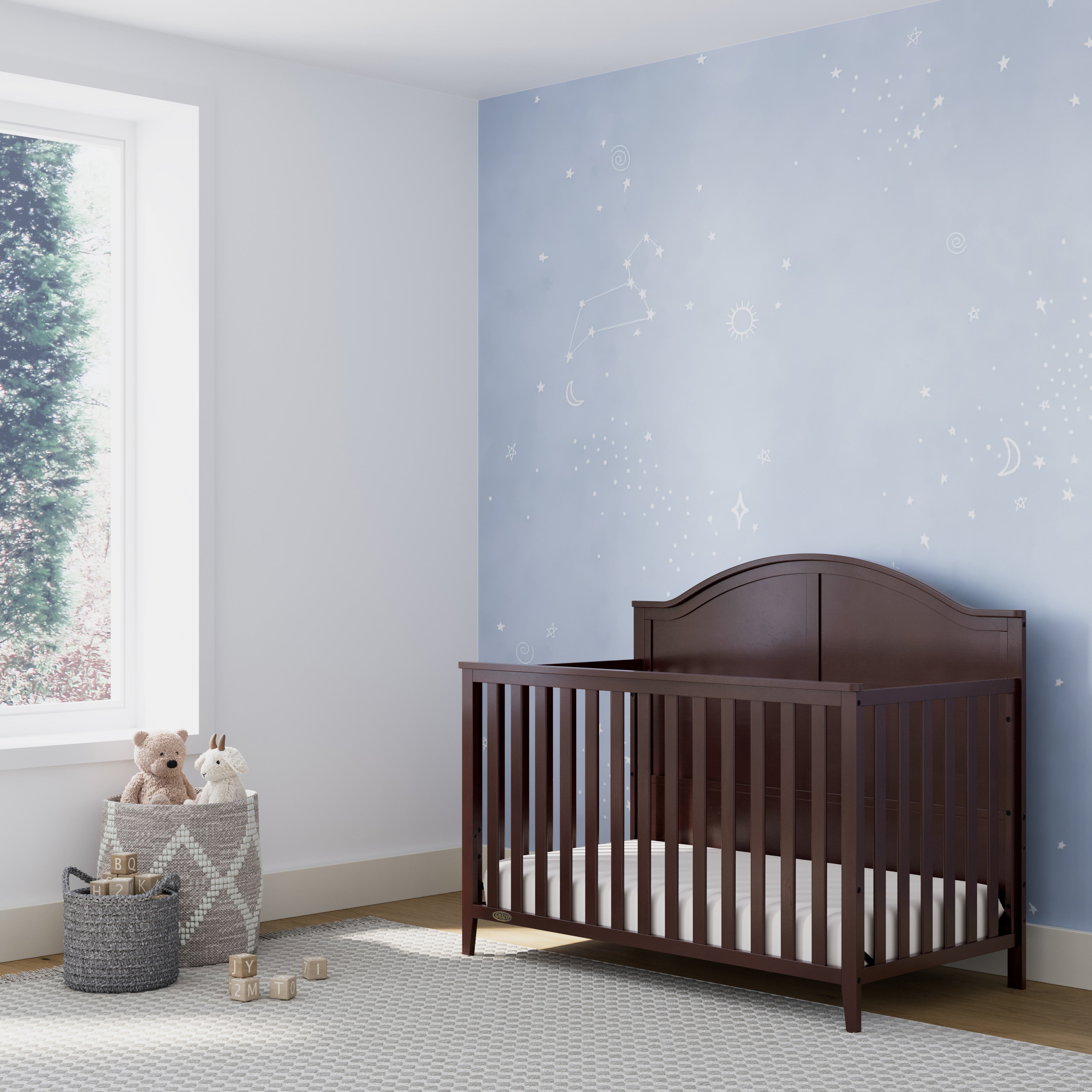 espresso crib in nursery