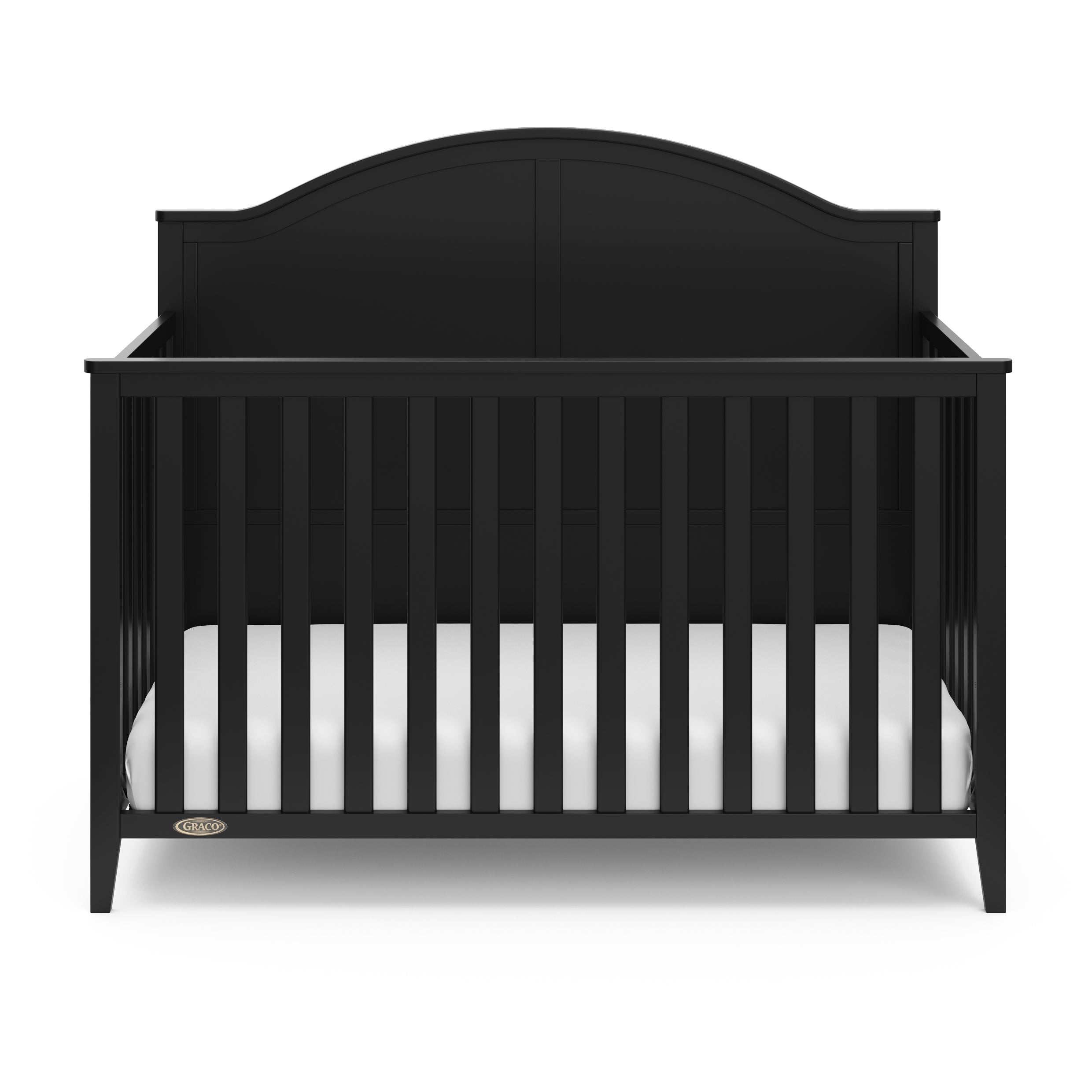 Front view of black crib