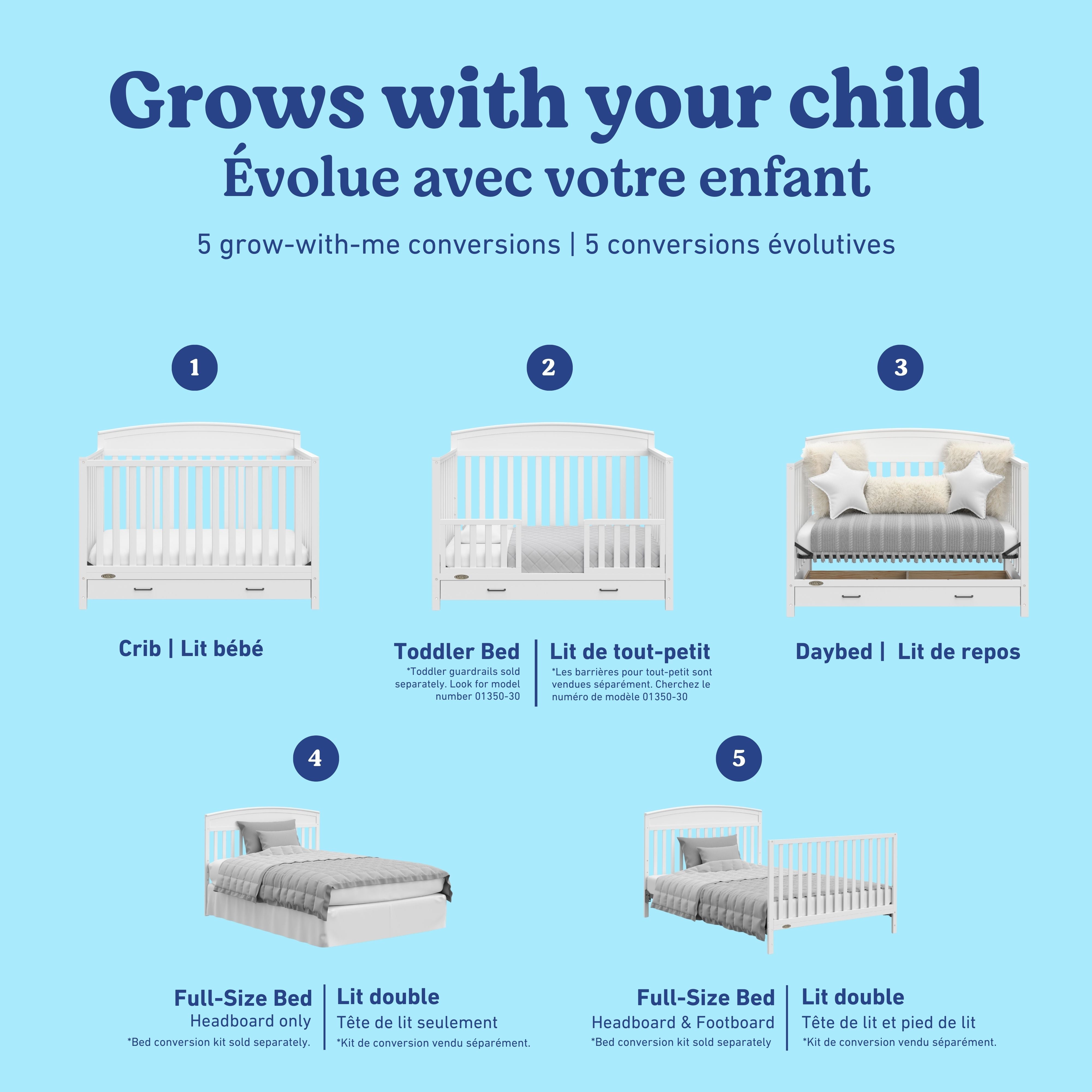 Benton white crib with drawer conversions callout