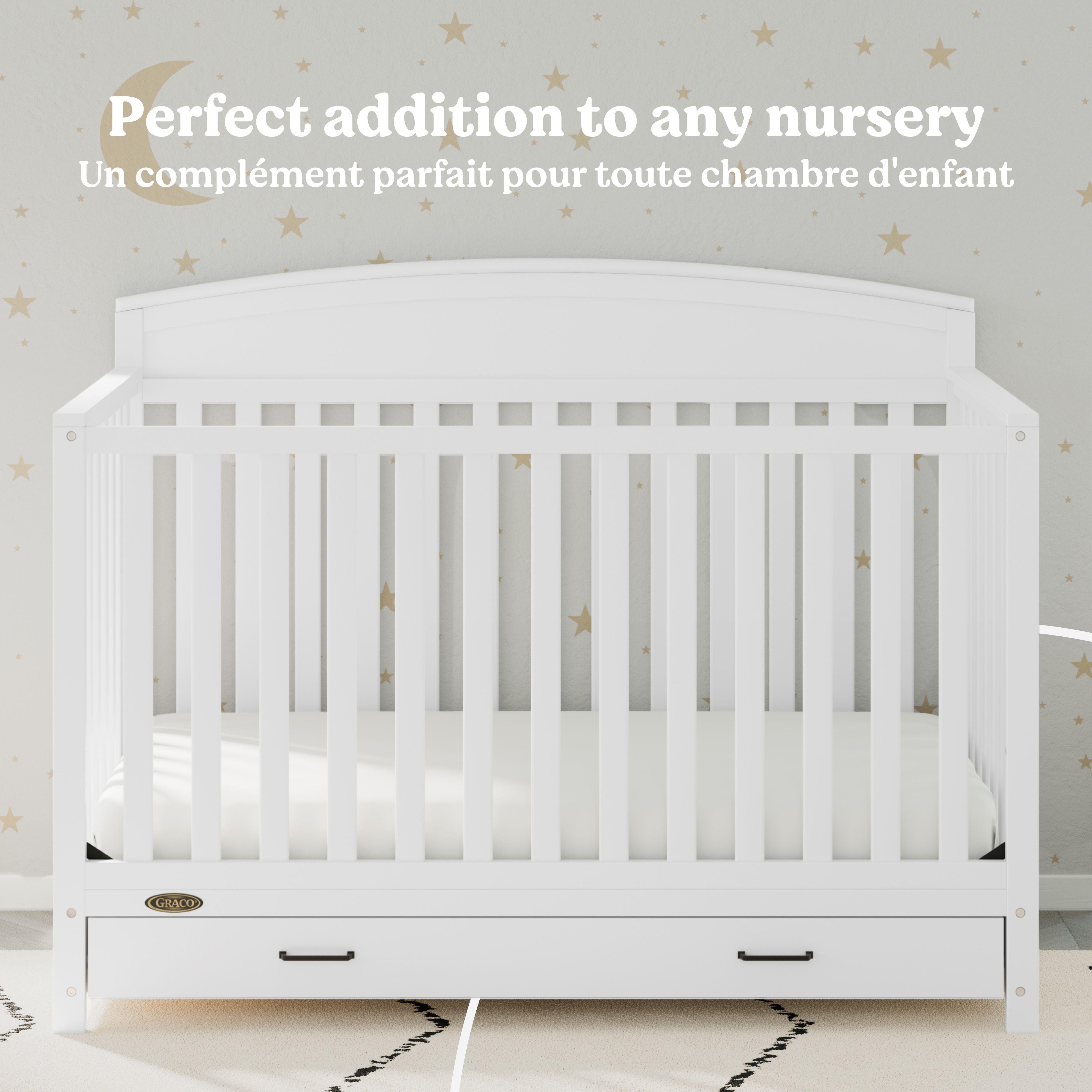 Benton white crib with drawer style callout
