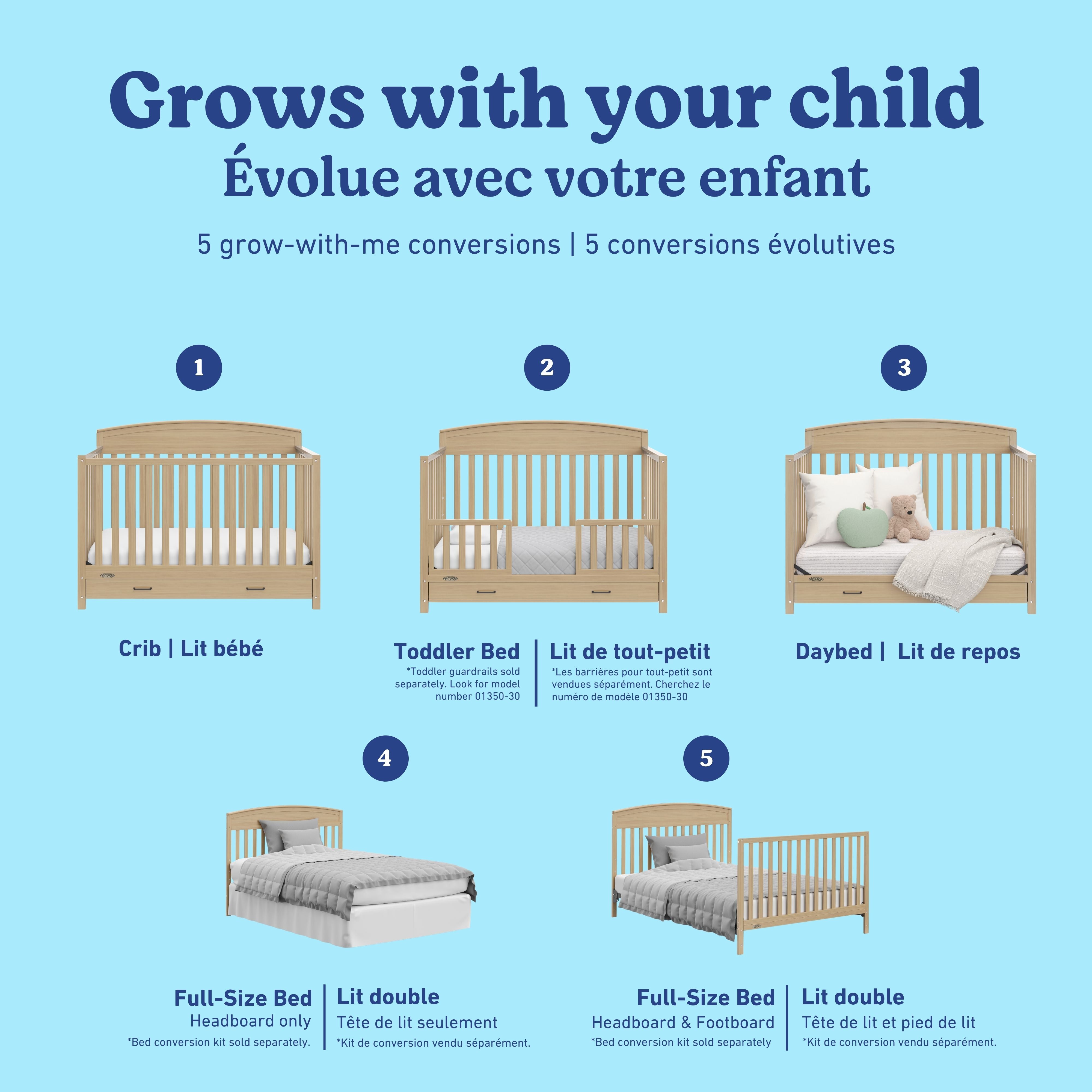 Benton driftwood crib with drawer conversions callout