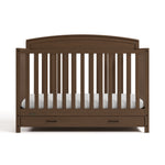 Benton hazelnut crib with drawer front view