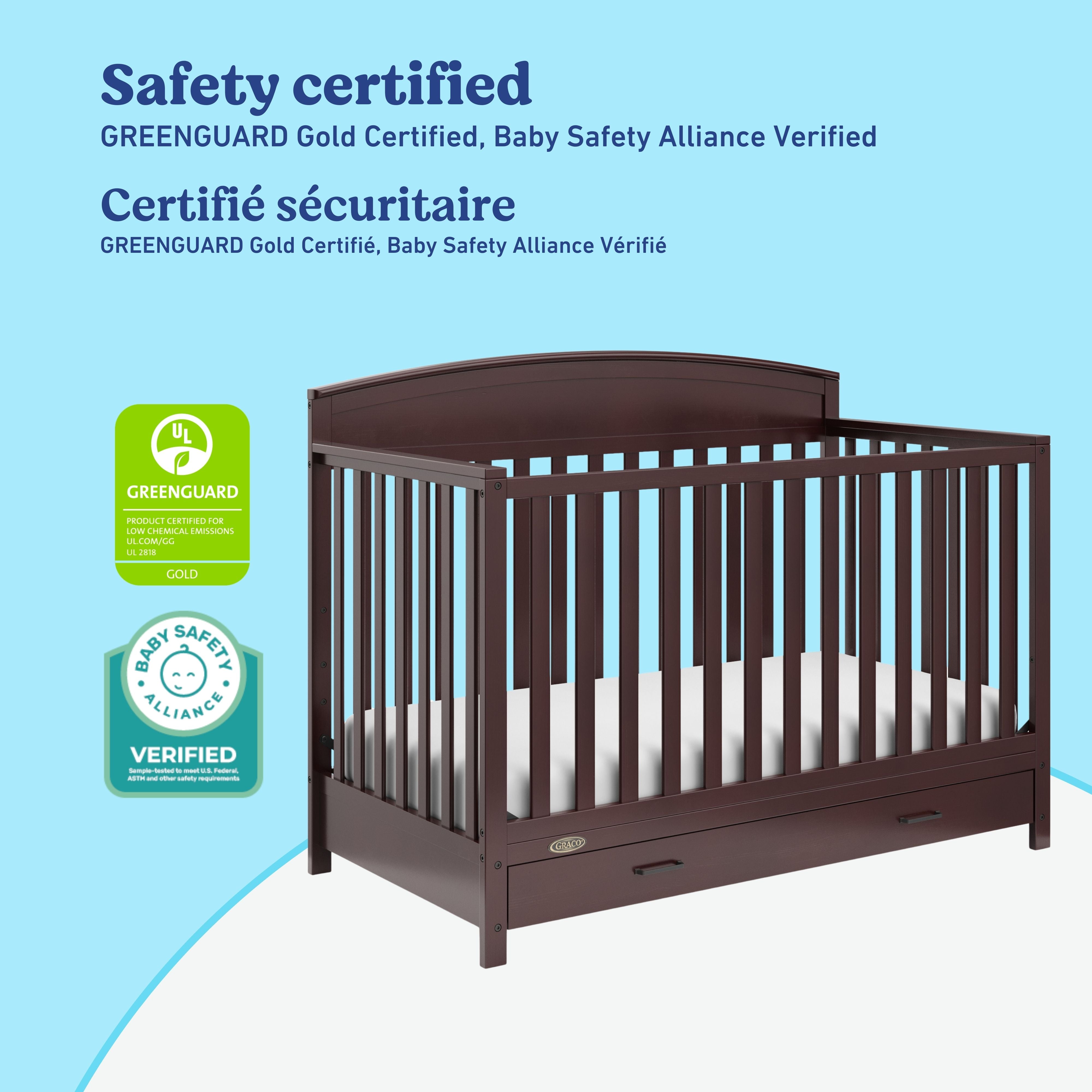 Benton espresso crib with drawer certifications callout