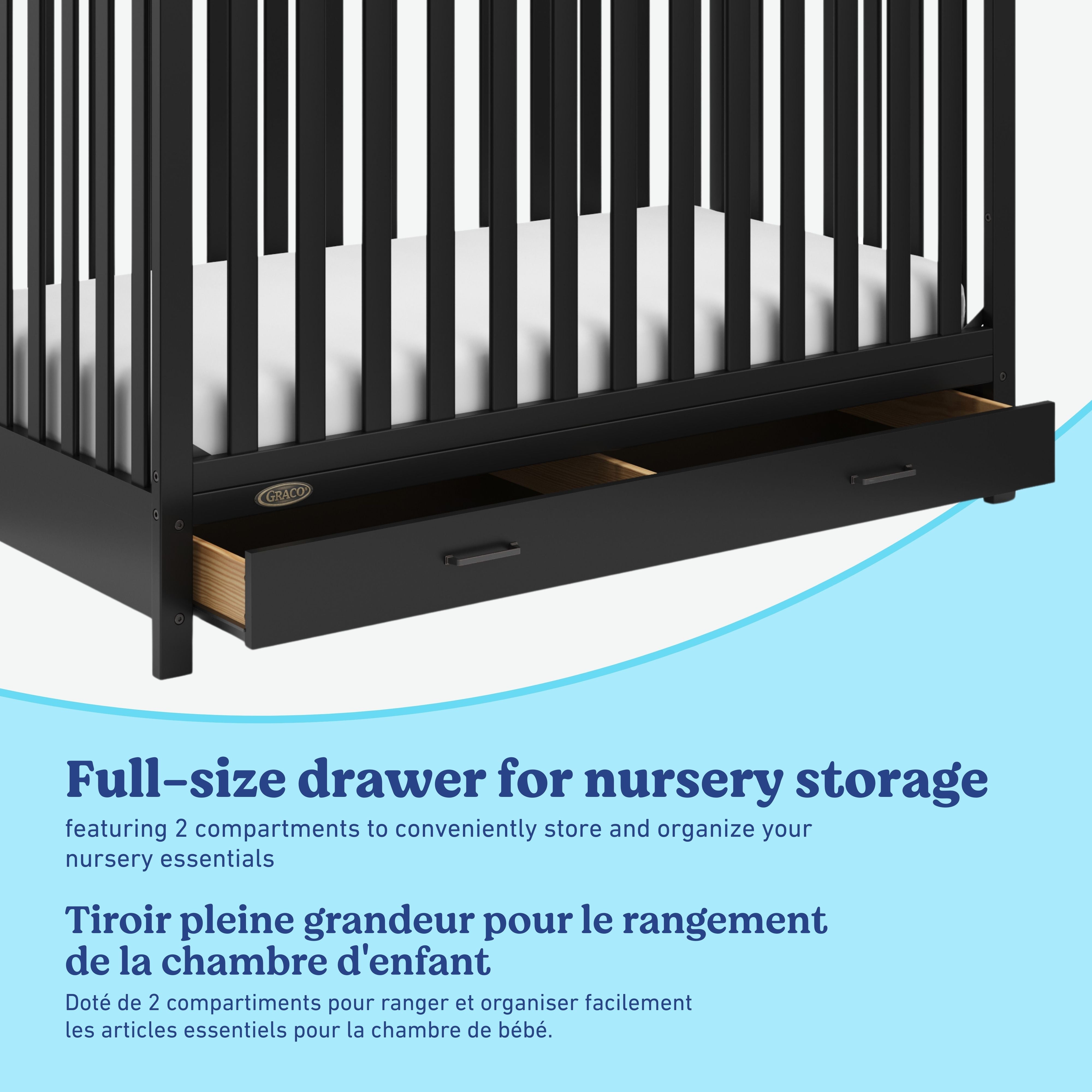 Benton black crib with drawer storage callout