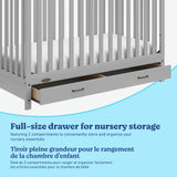 Benton pebble gray crib with drawer storage callout