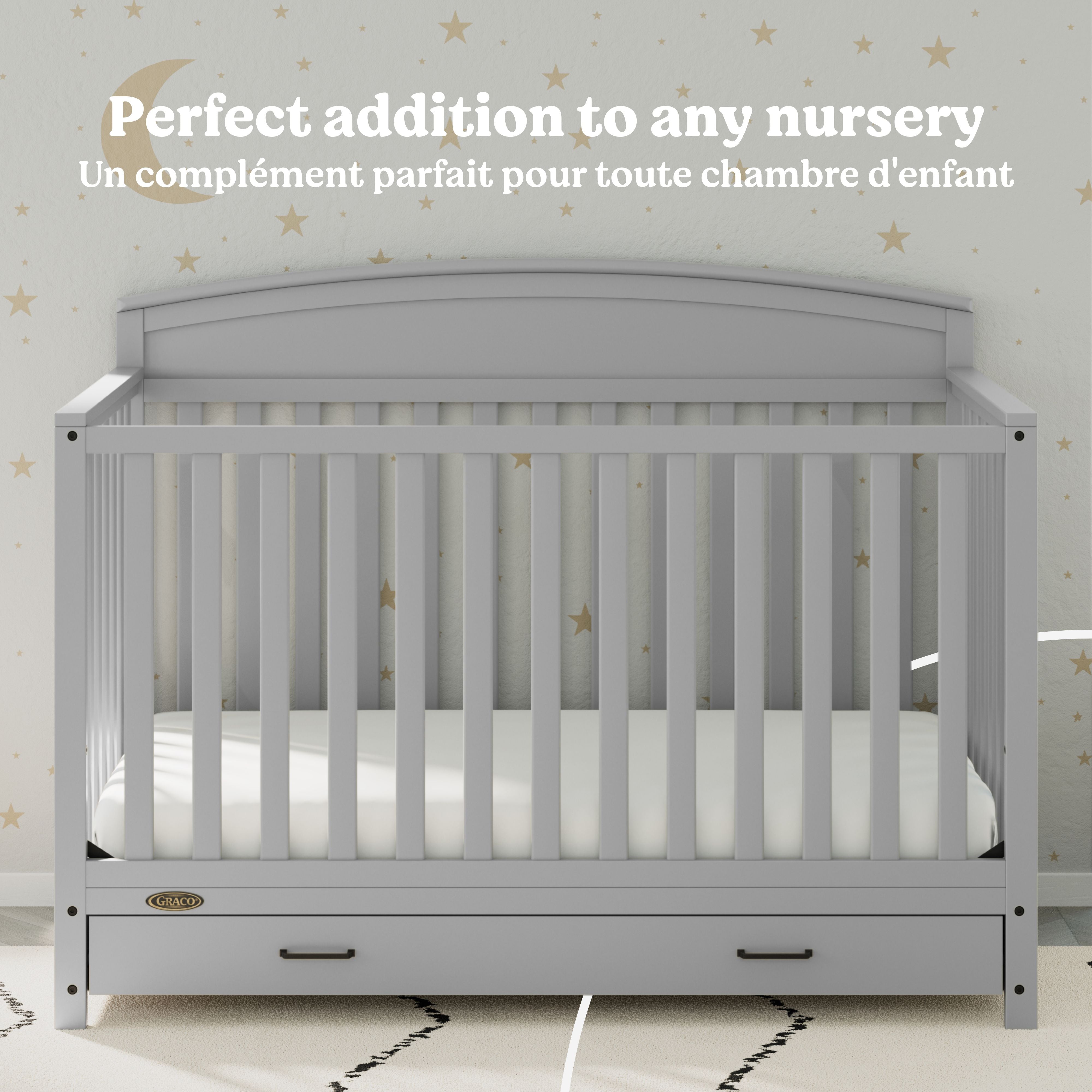 Benton pebble gray crib with drawer style callout